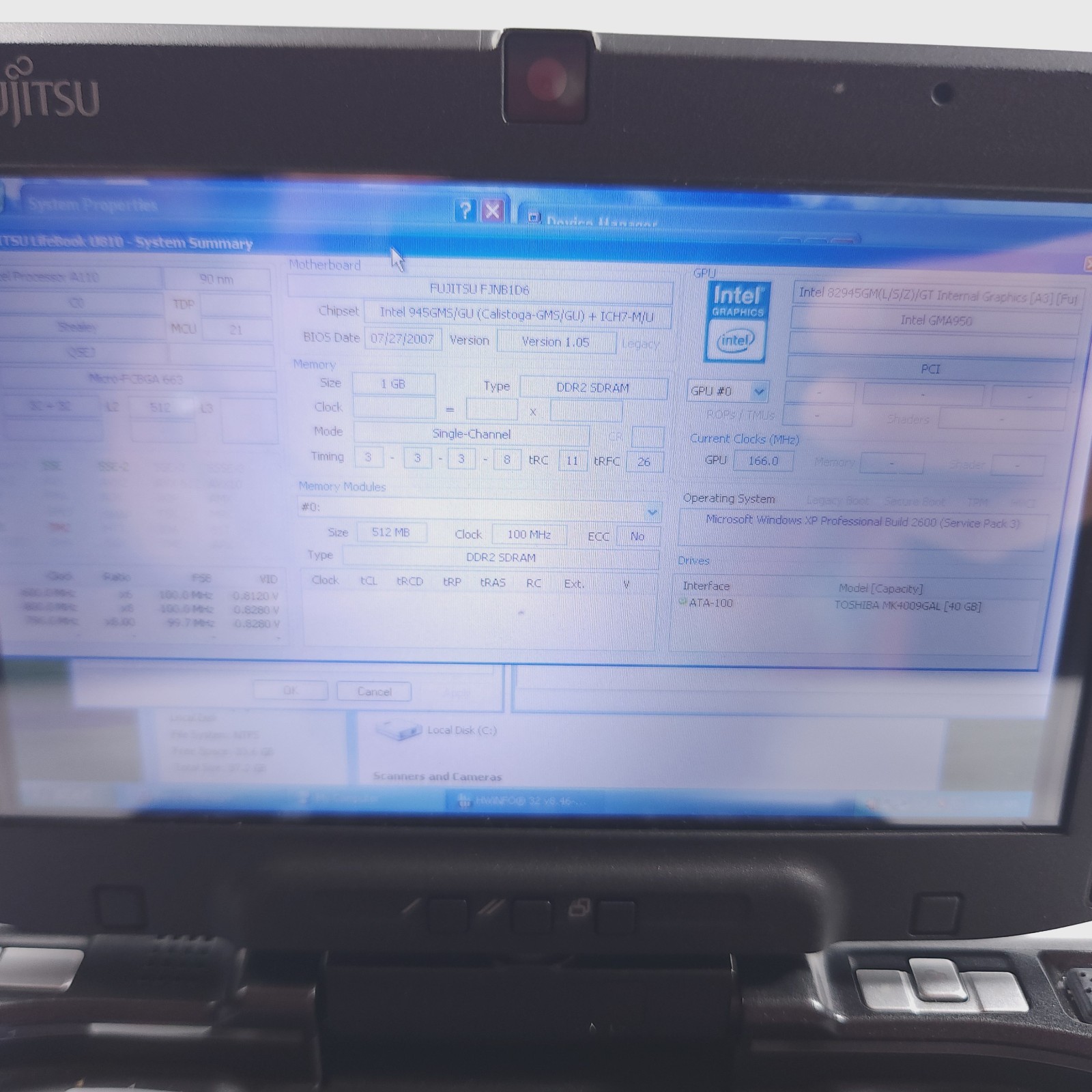 Retro Gaming Laptop Fujitsu U810 Intel 800 MHz 1 GB RAM 35 GB HD Windows XP Pro
