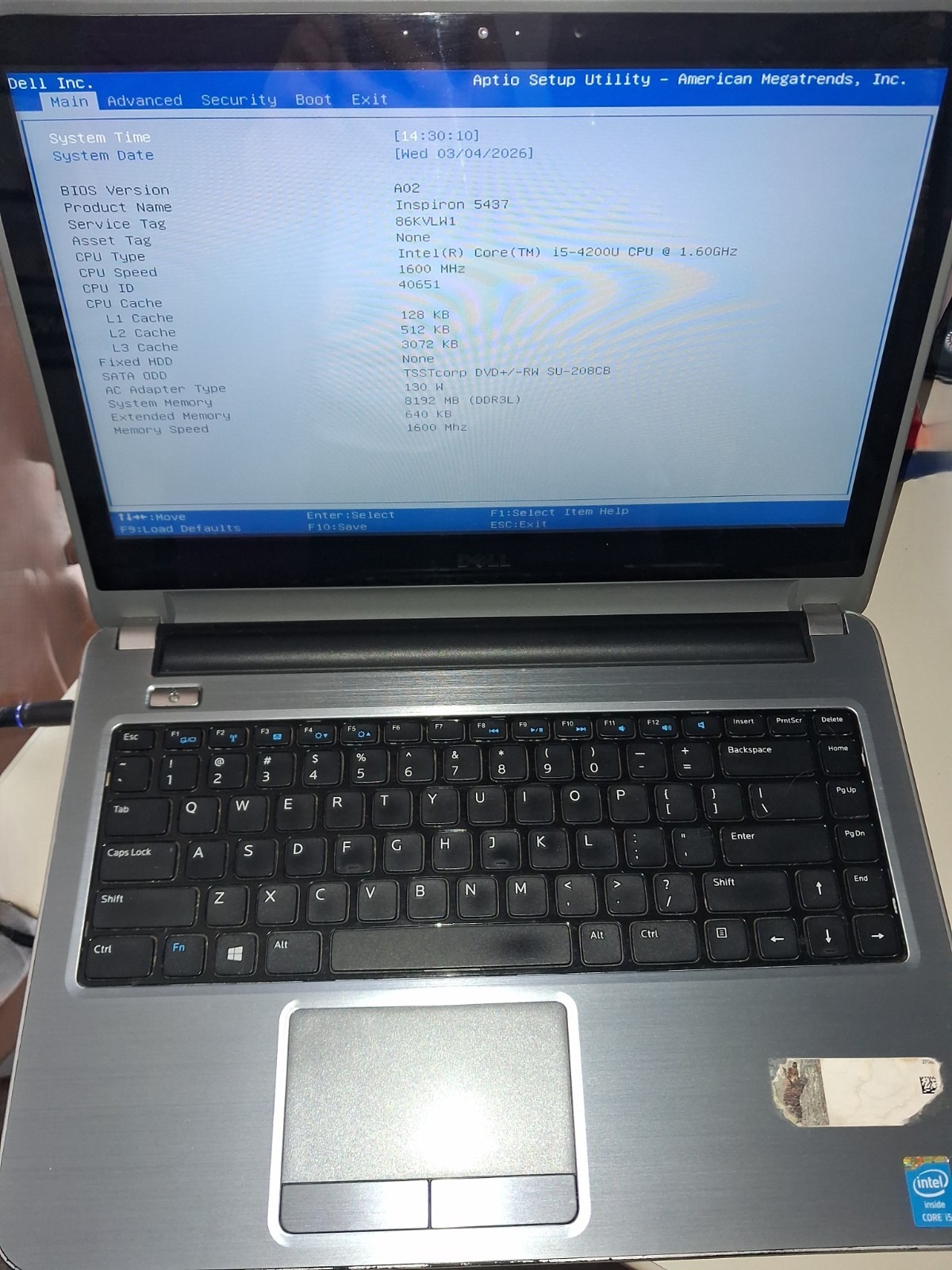 Dell Inspiron 5437 Laptop-Intel Core i5-4200U, 8GB RAM, 14″ Screen-No Hard Drive