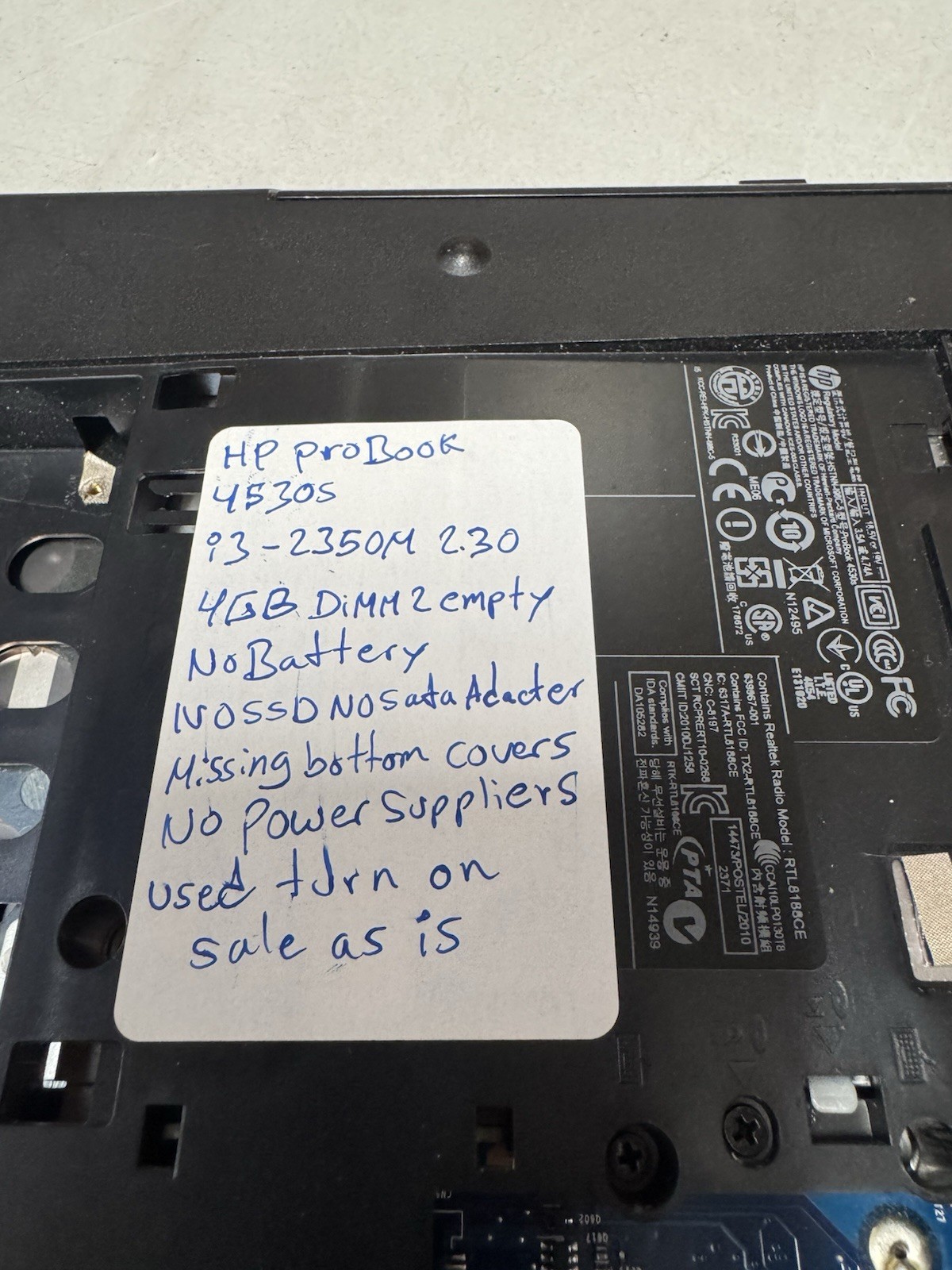 HP ProBook 4530s i3-2350M 4GB NO SSD No Battery AS-IS For Parts