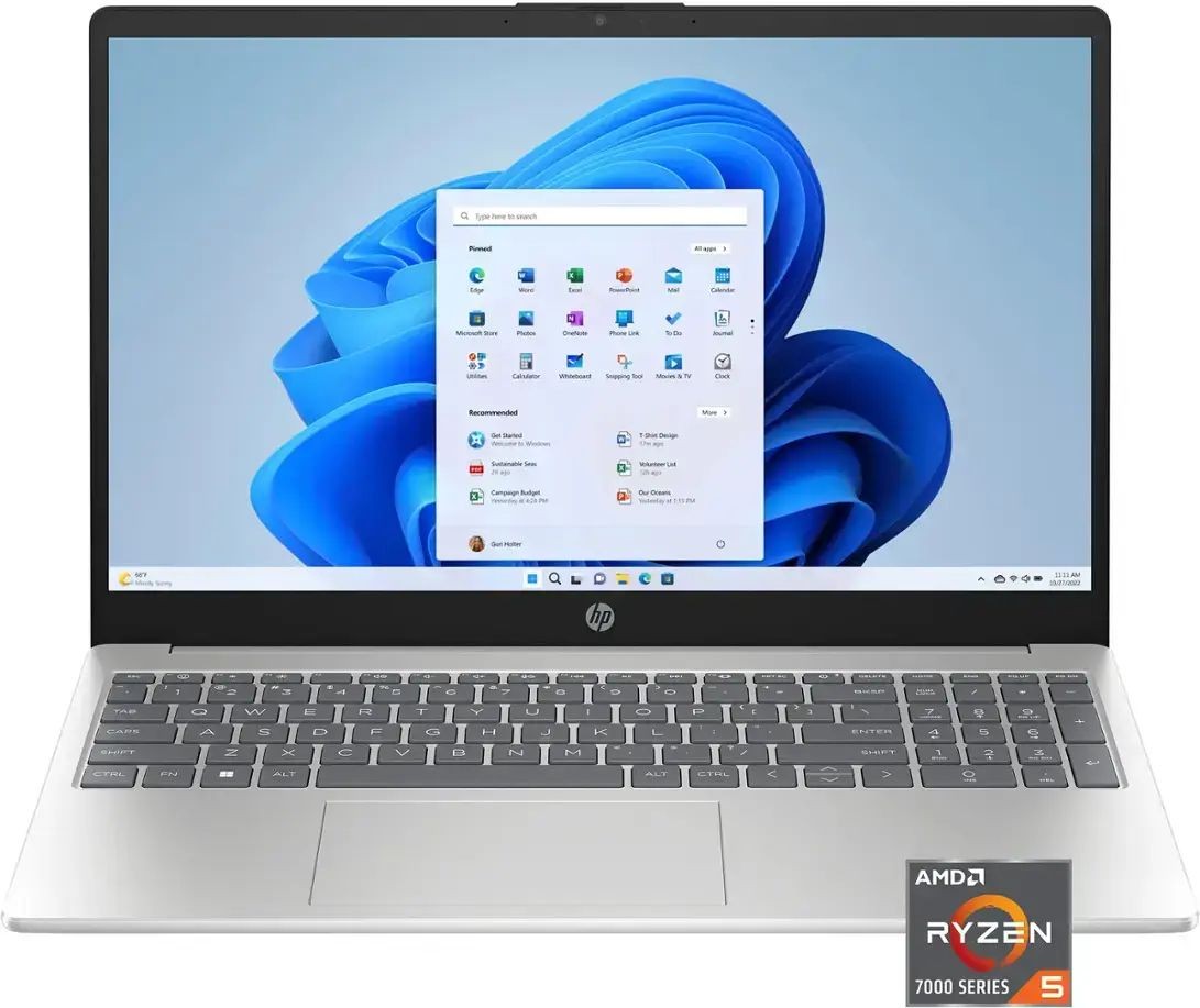 HP 15.6″ HD Laptop AMD Ryzen 5 7520U, 8GB RAM, 512GB SSD Natural Silver