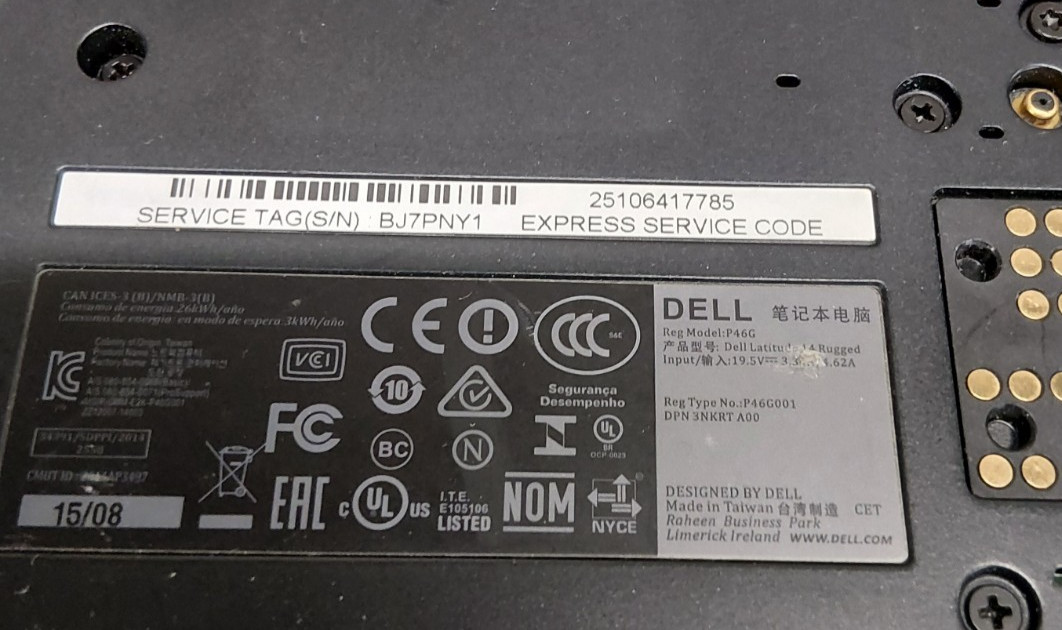 Dell Rugged 14-1504 i5-4th Gen-8GB NOHDD/CORD/BATTERY #922