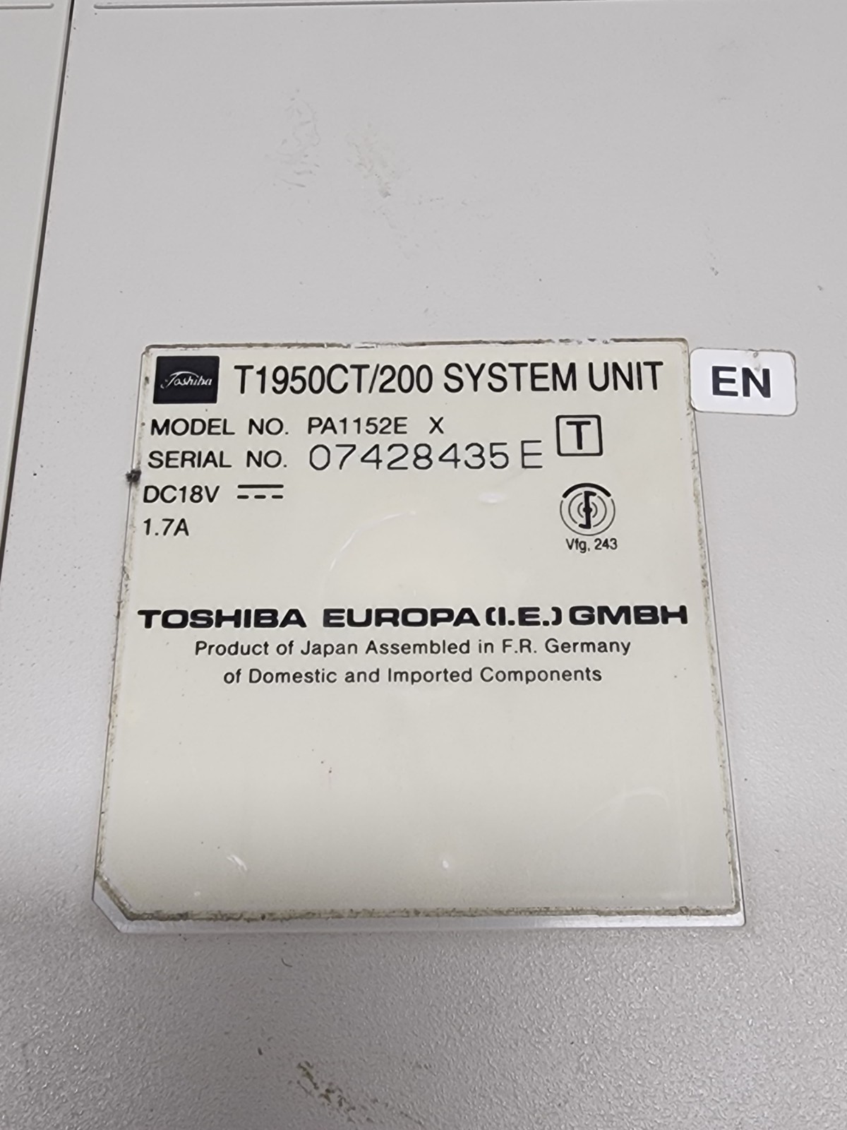 Vintage Toshiba Laptop T1950CS/200 Model PA1152E UNTESTED