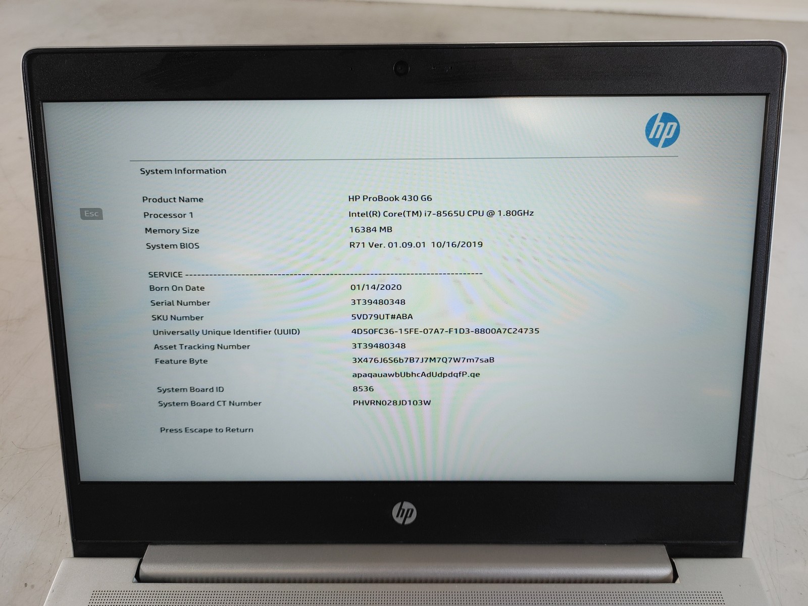 HP ProBook 430 G6 Core i7-8565U 1.80 GHz 16 GB DDR4 No HDD