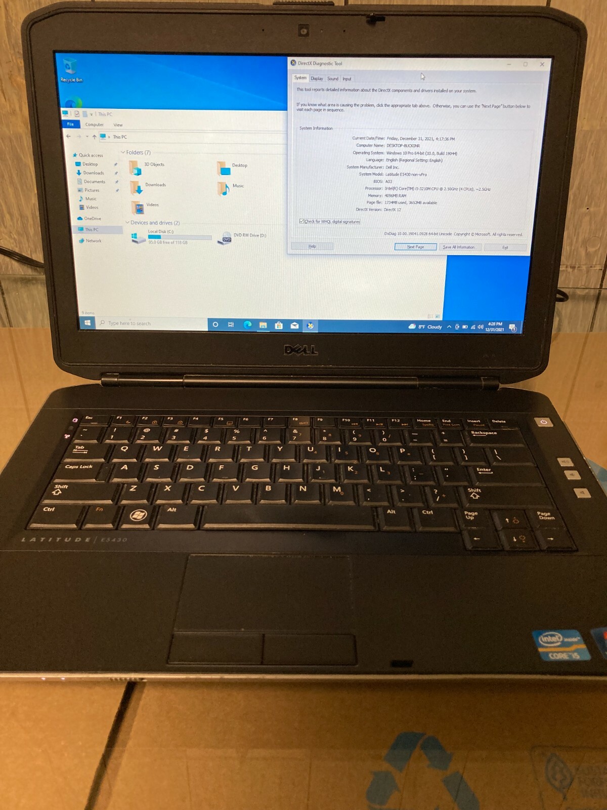 Dell Latitude E5430, i5-3210M, 4GB RAM, 128gb SSD, Win10Pro, Poor Condition