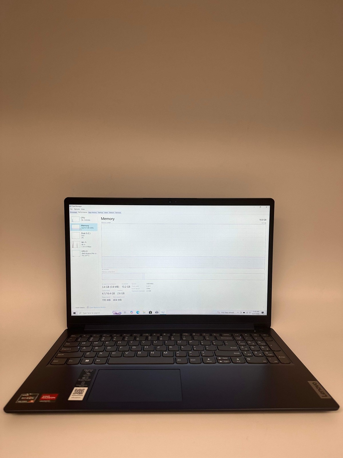 Lenovo Ideapad 1 15AMN7 Laptop AMD Ryzen 5 7000 16GB RAM 256GB Black