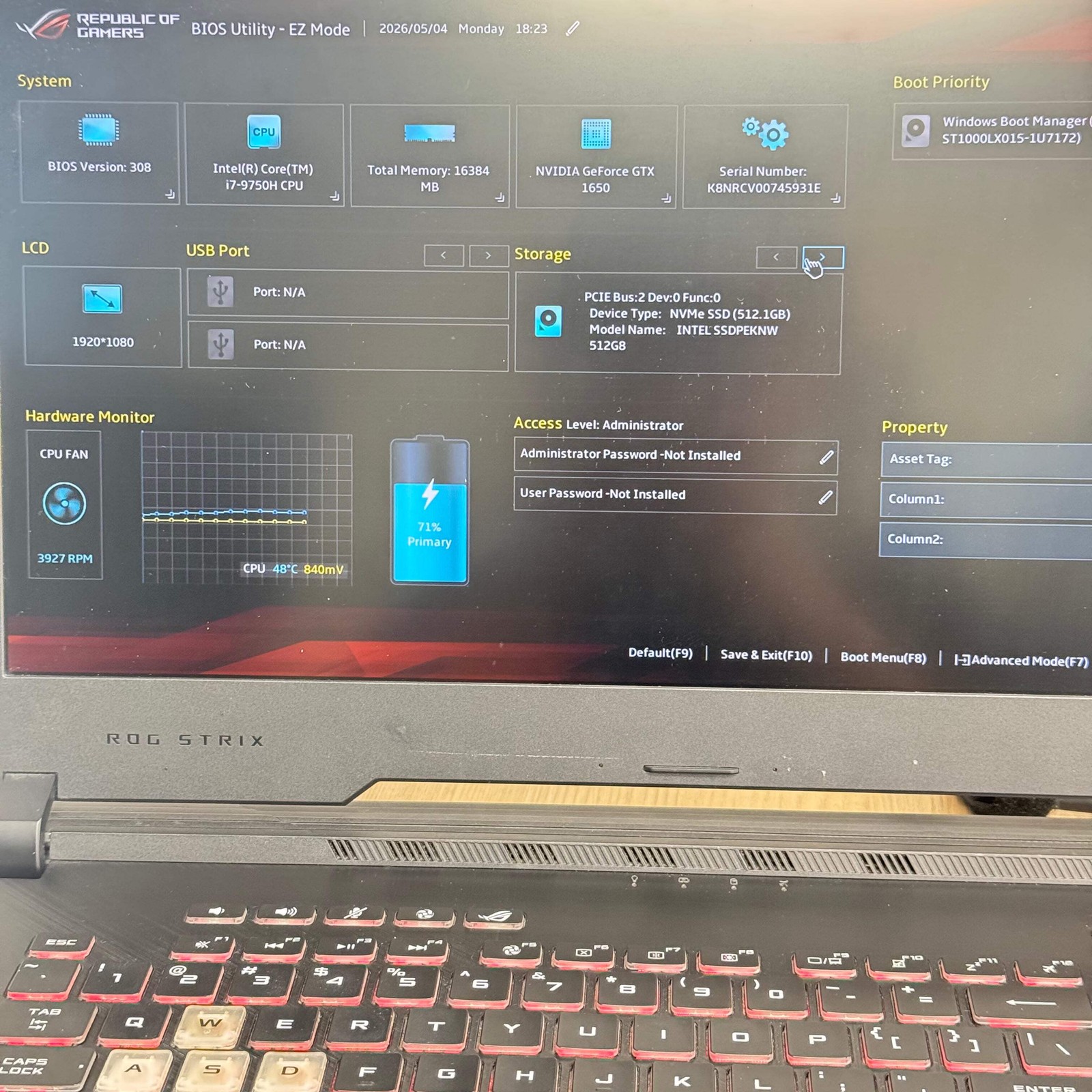Asus ROG STRIX Laptop 15 inch i7 16GB 1TB+512GB Black GL531G