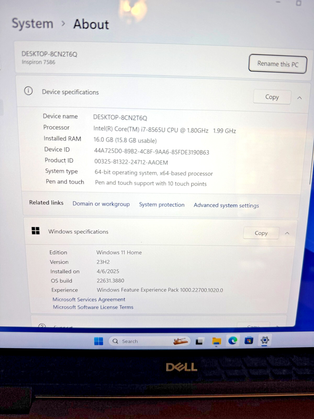 Dell Inspiron 7586 2-in-1 Touch /i7-8565U/16GB RAM/256GB SSD/Win11 /Office2021 P
