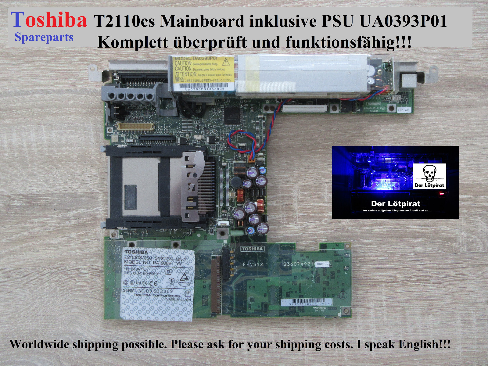 Toshiba T2110CS Spare Part: 486 Motherboard Intel DX4-75Mhz, 4MB + PSU 💯%ig
