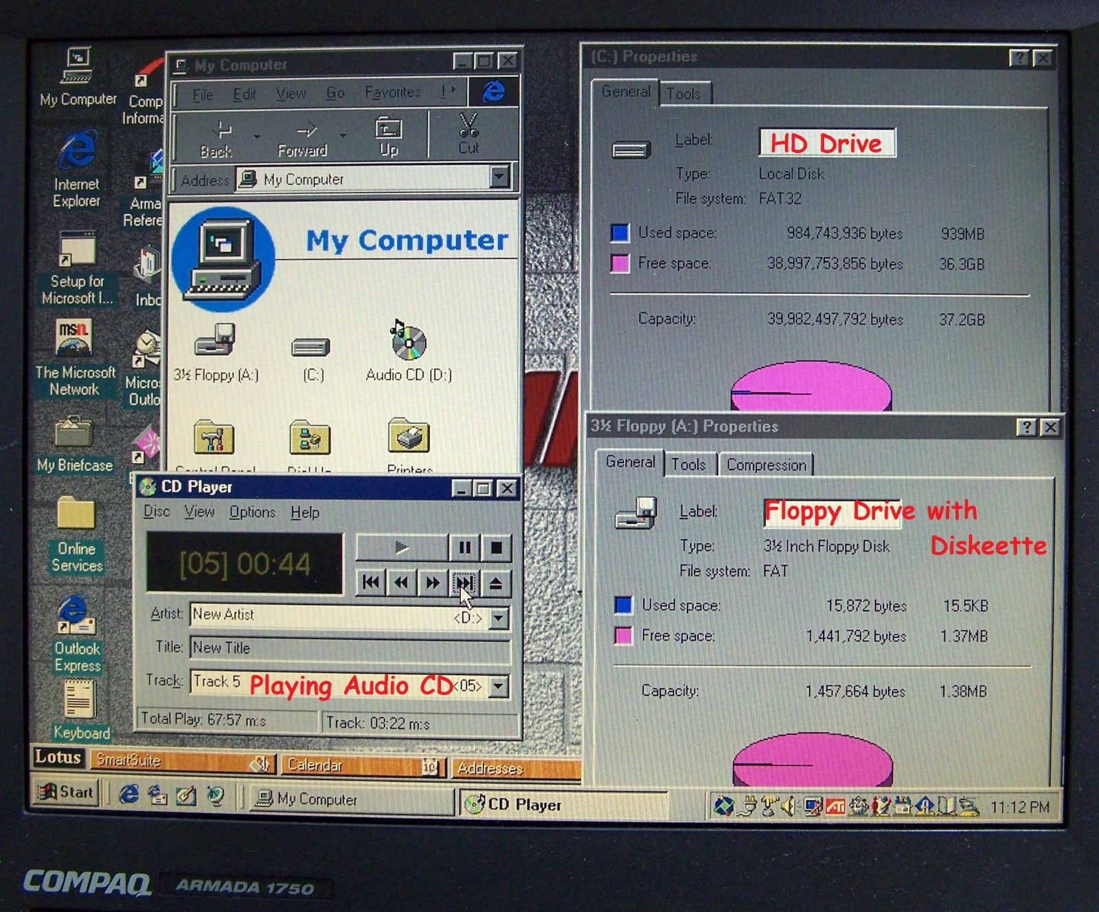 Vtg Compaq Armada 1750 Intel P2 Windows 95 Serial Parallel- ΝΟ 1590 ibm dos e500