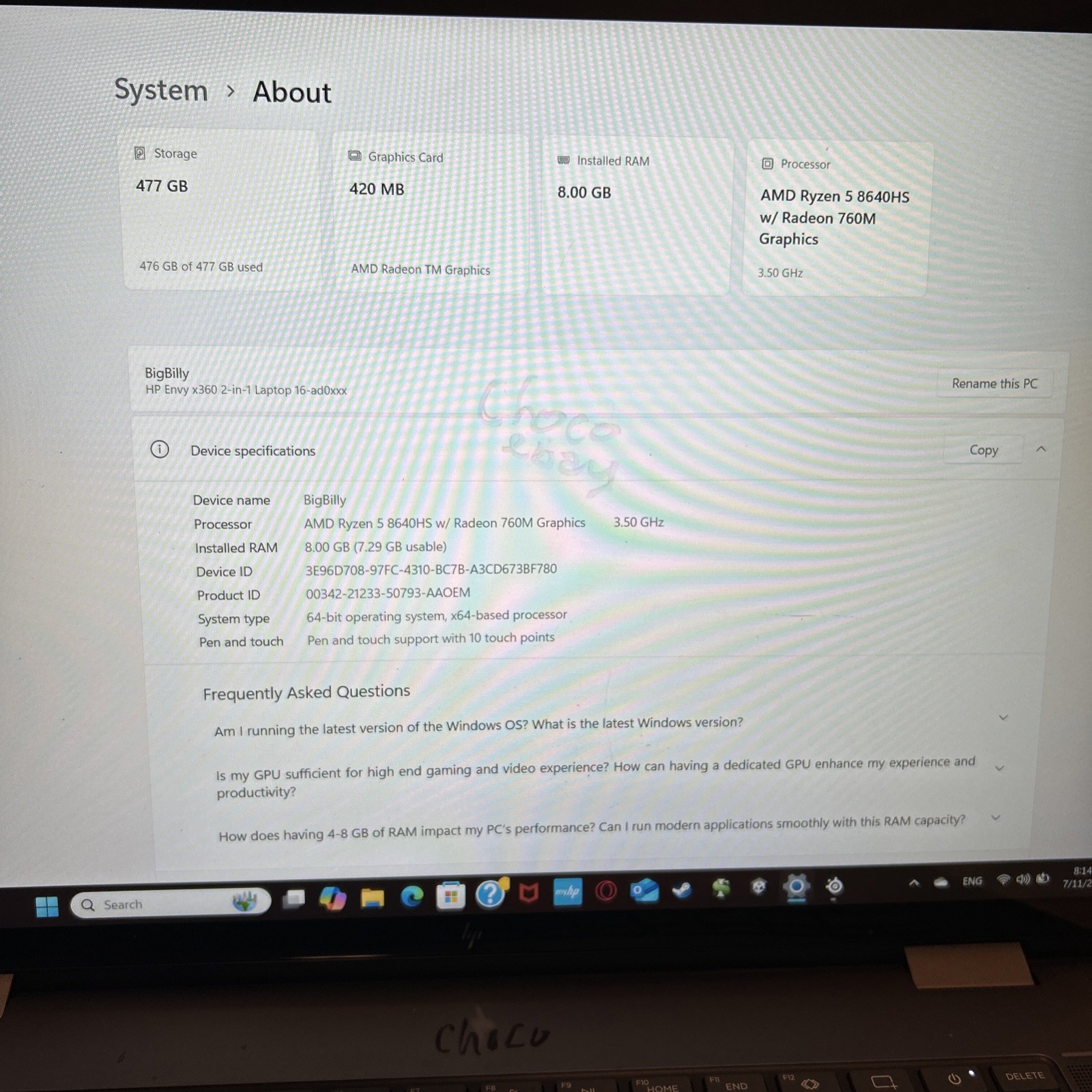 HP – Envy 2-in-1 16″ 2K Touch-Screen – Intel Core Ultra 5 – 477GB SSD AMD Ryzen5