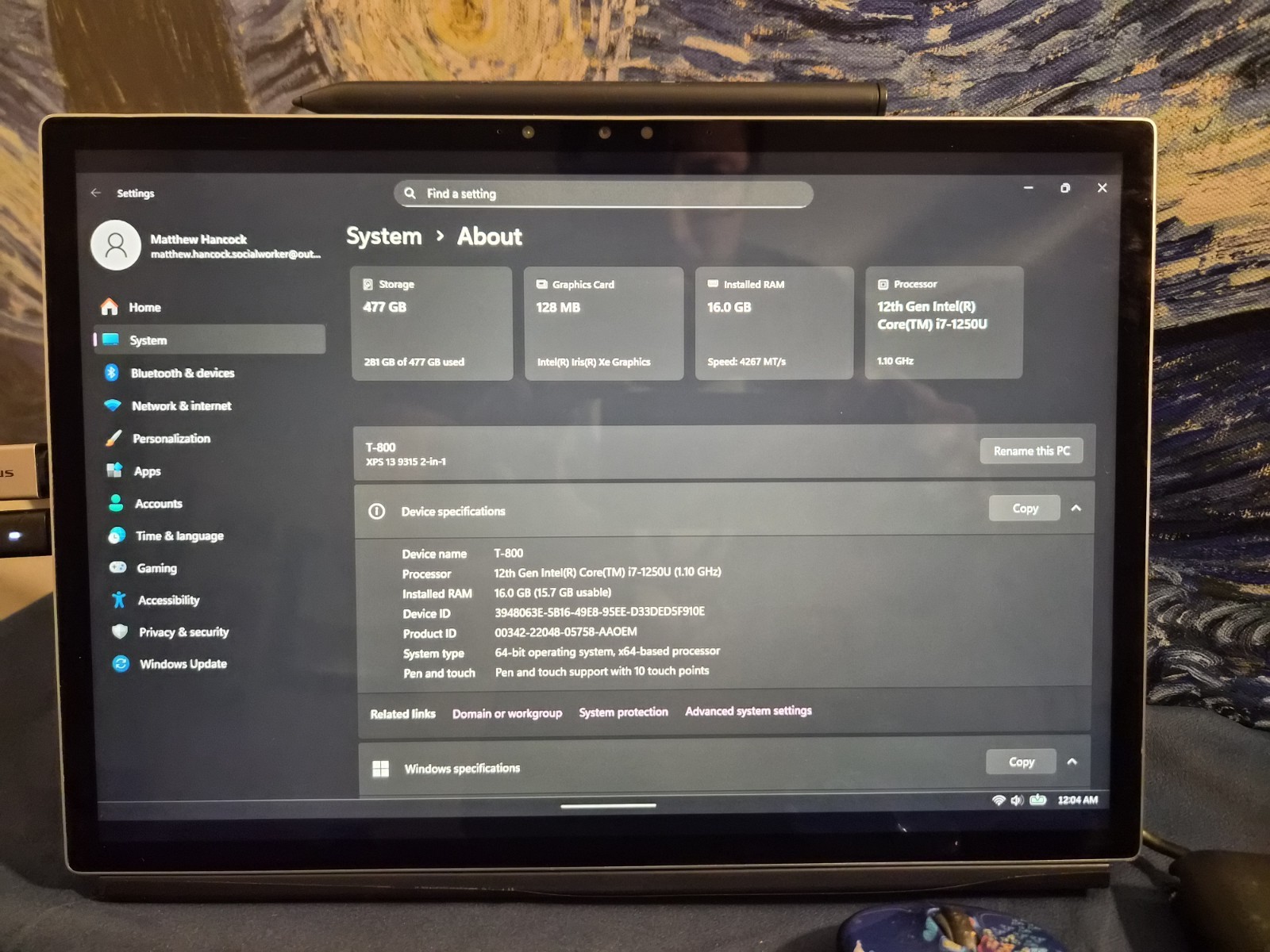 Dell Laptop XPS 13 9315 2-in-1 , stylus , 16 GB, Logitech, adapter, charger