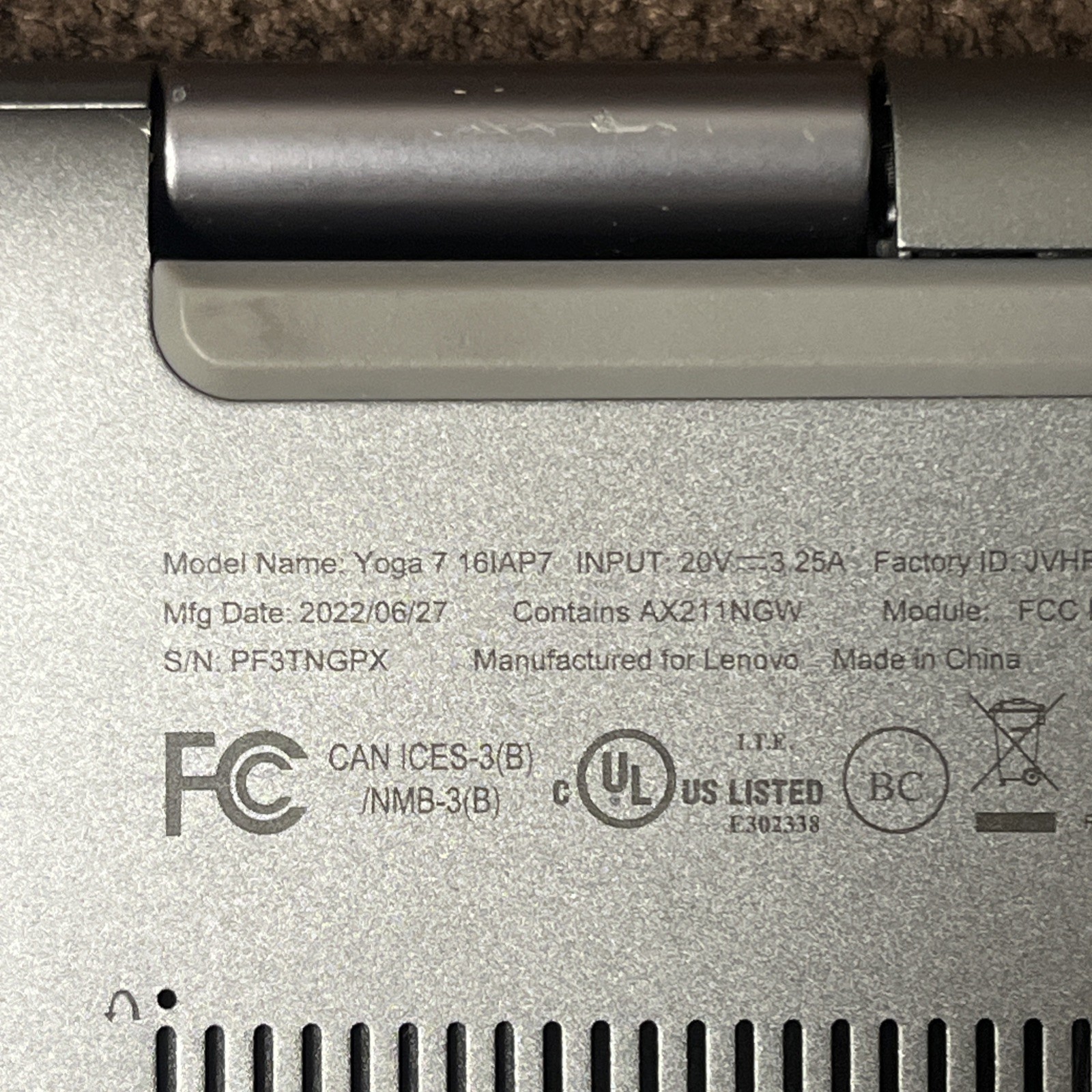Lenovo Yoga 7i 16IAP7 16″ touch , Intel Core i7, Unknown Specs