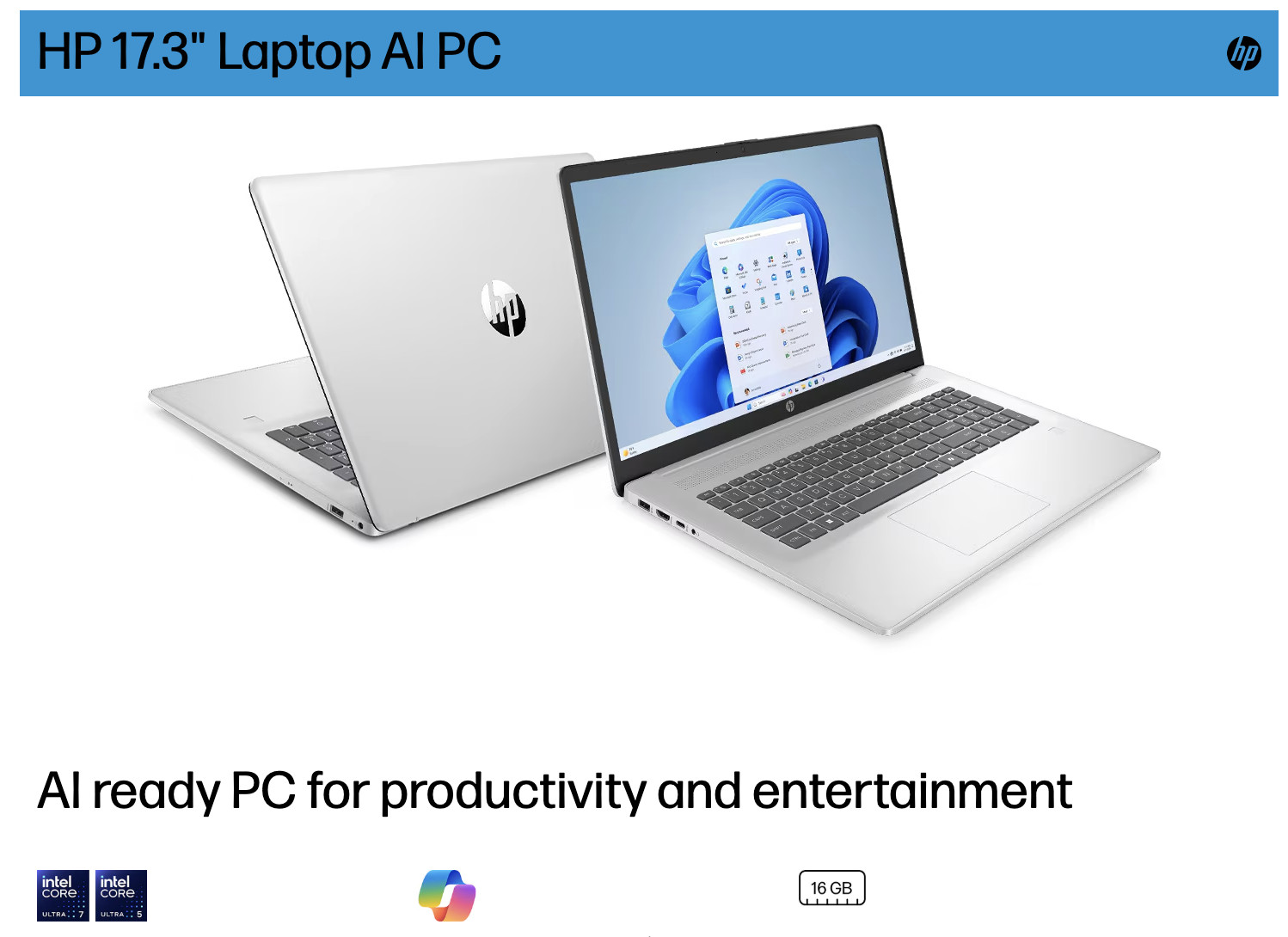 HP 17 17.3″ 1920×1080 Intel Core Ultra 7-255U 16GB RAM 512GB SSD Windows 11 Pro