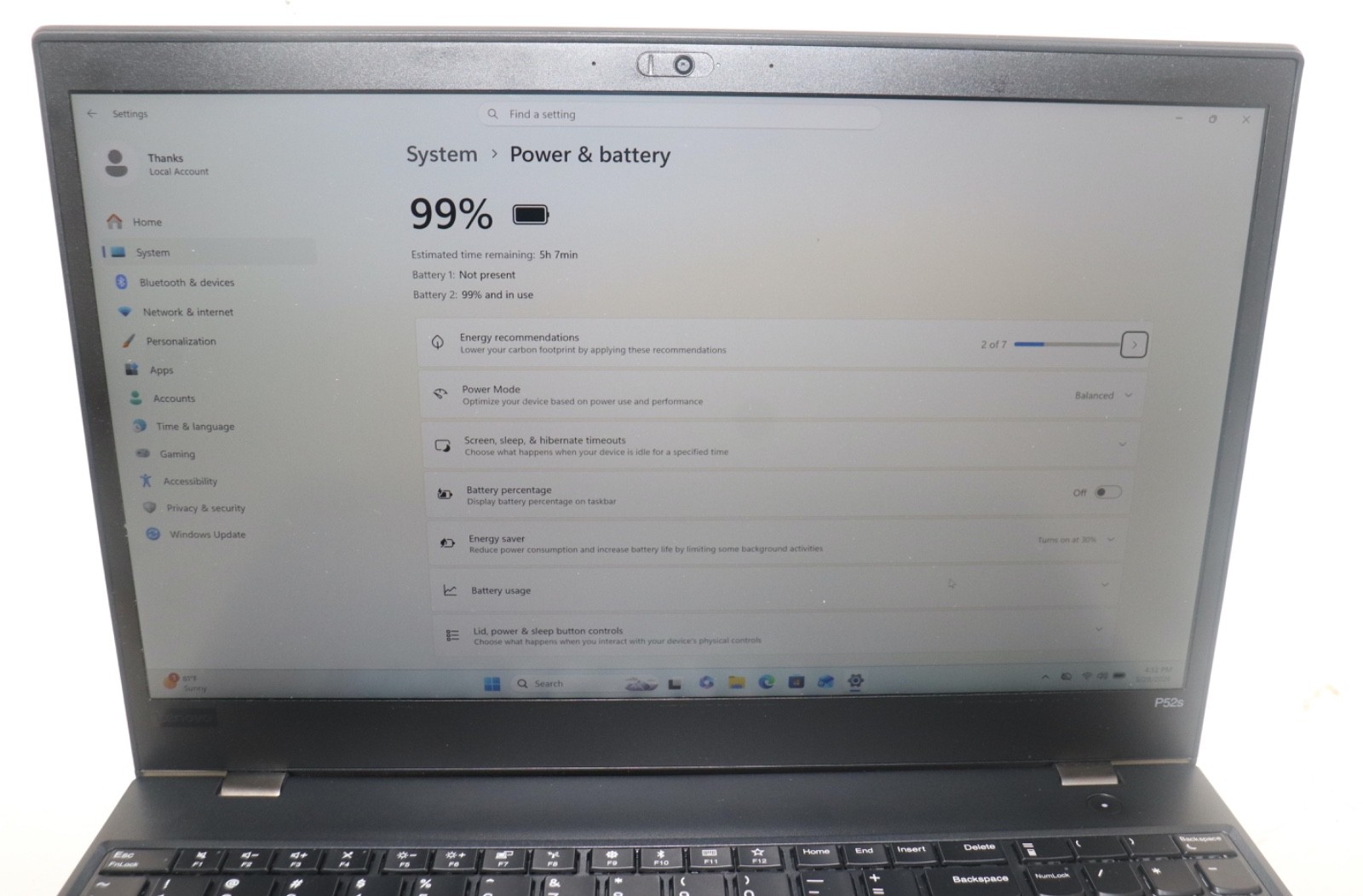 Lenovo ThinkPad P52s|Intel core i7@1.80GHz|32GB RAM|256GBSSD|WIN11.Prof|NVIDIA