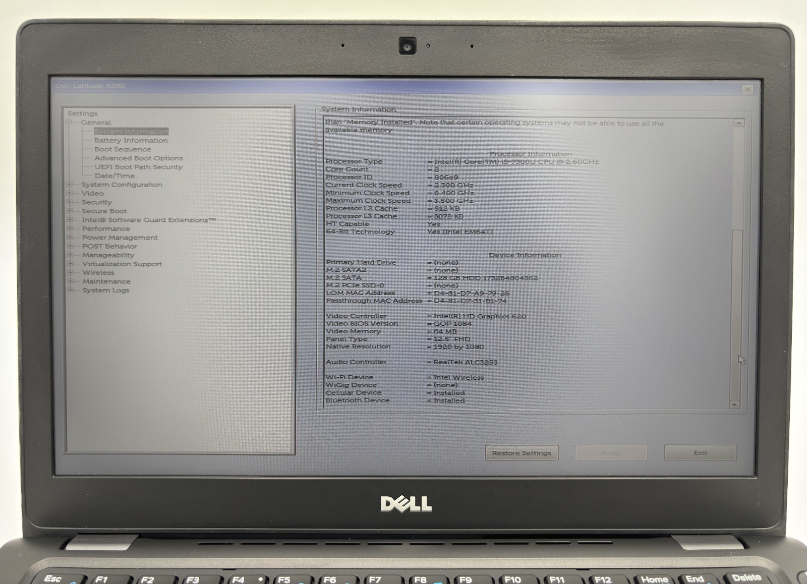 Dell LATITUDE 5280 Laptop i5-7th 2.60GHz 8GB RAM 128GB SSD WIN11 Cellular *READ*