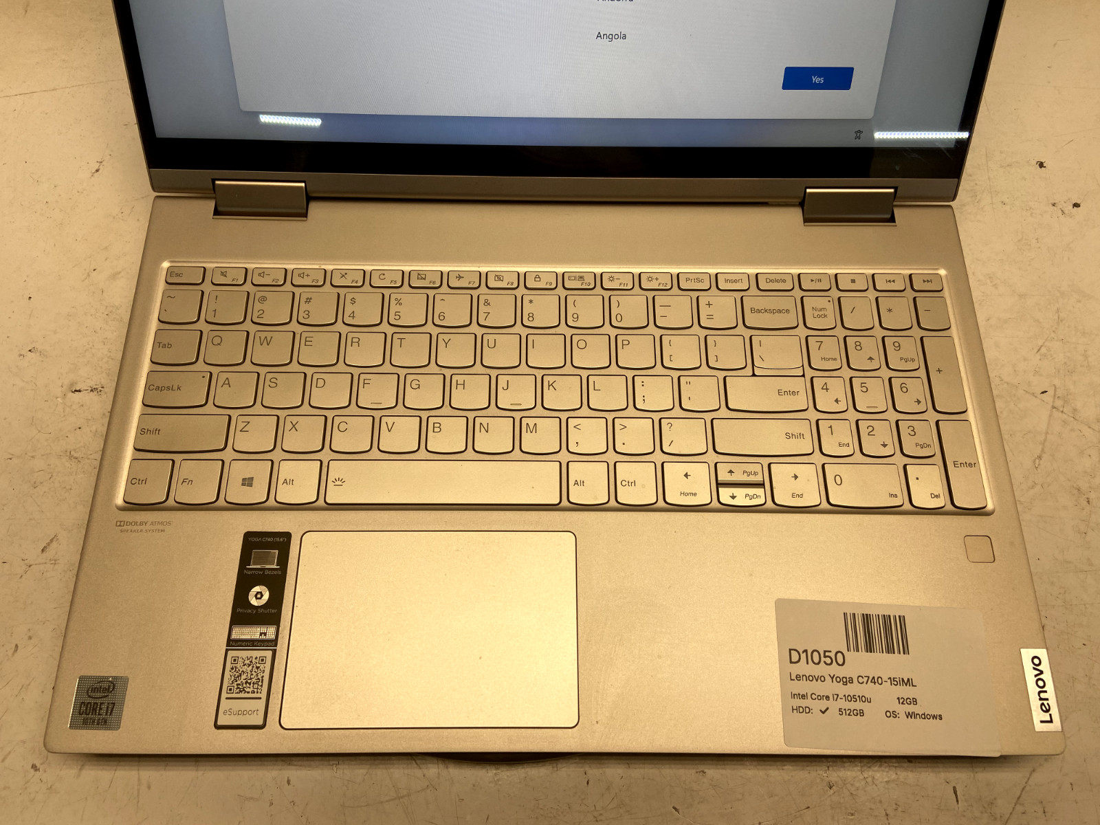 Lenovo Yoga C740-15iML Intel Core i7-10510u 1.8GHz 12GB 512GB SSD WINDOWS 11