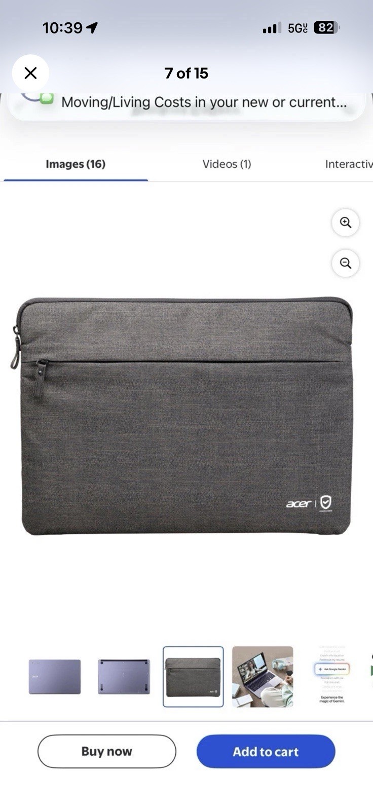 Acer 15 .6 silver Solid Laptop with Sleeve Case w/ Zipper Closure AcerChromebook