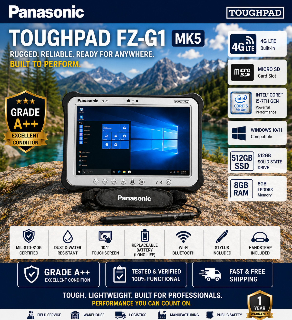 PANASONIC FZ-G1 MK5 10.1″ WUXGA i5-7300U 512GB SSD 8GB 4G LTE MICRO SD READER