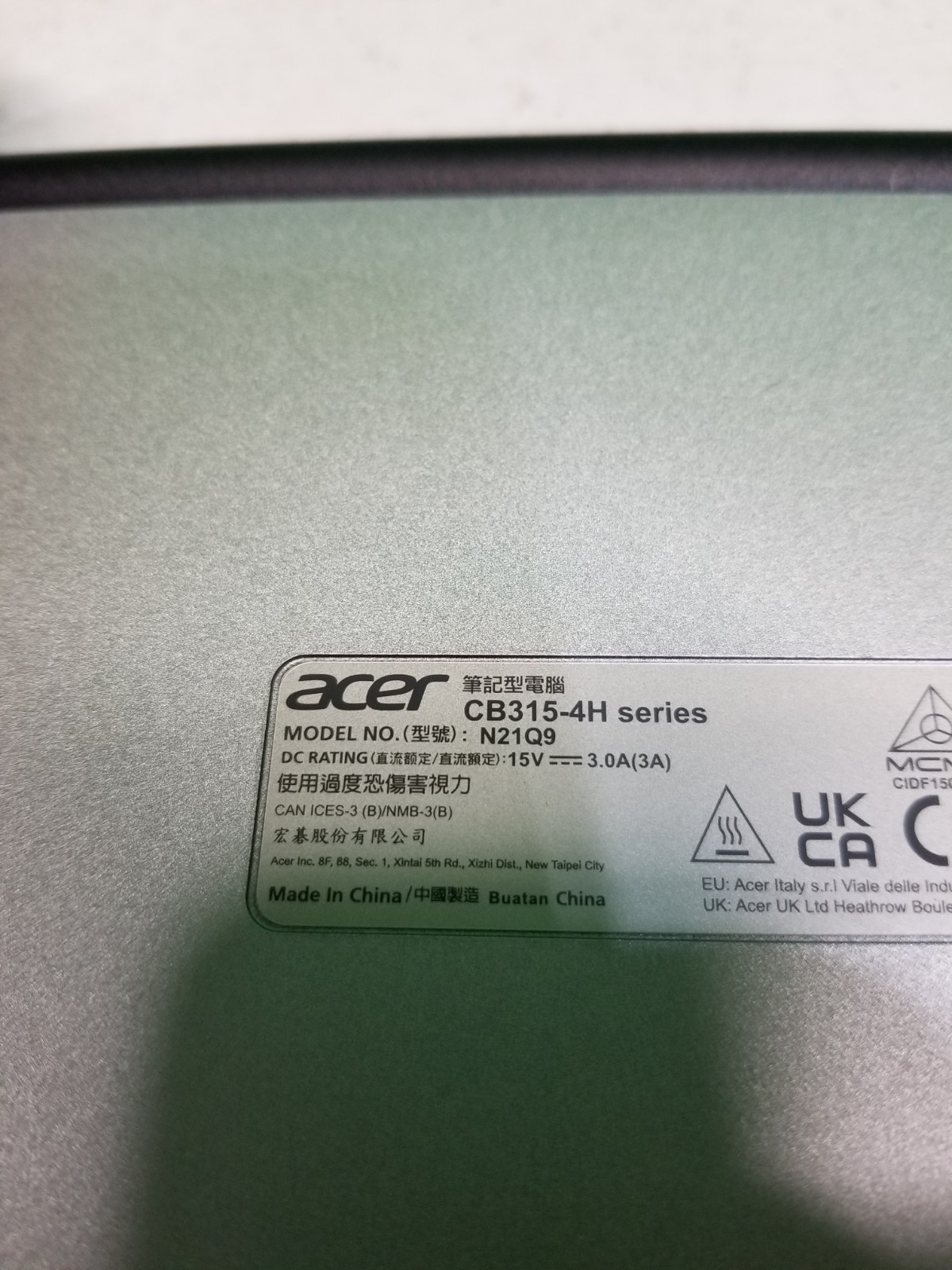 Acer Chromebook CB315-4H C7A1 15 Inch Silver Laptop Intel Celeron N4500