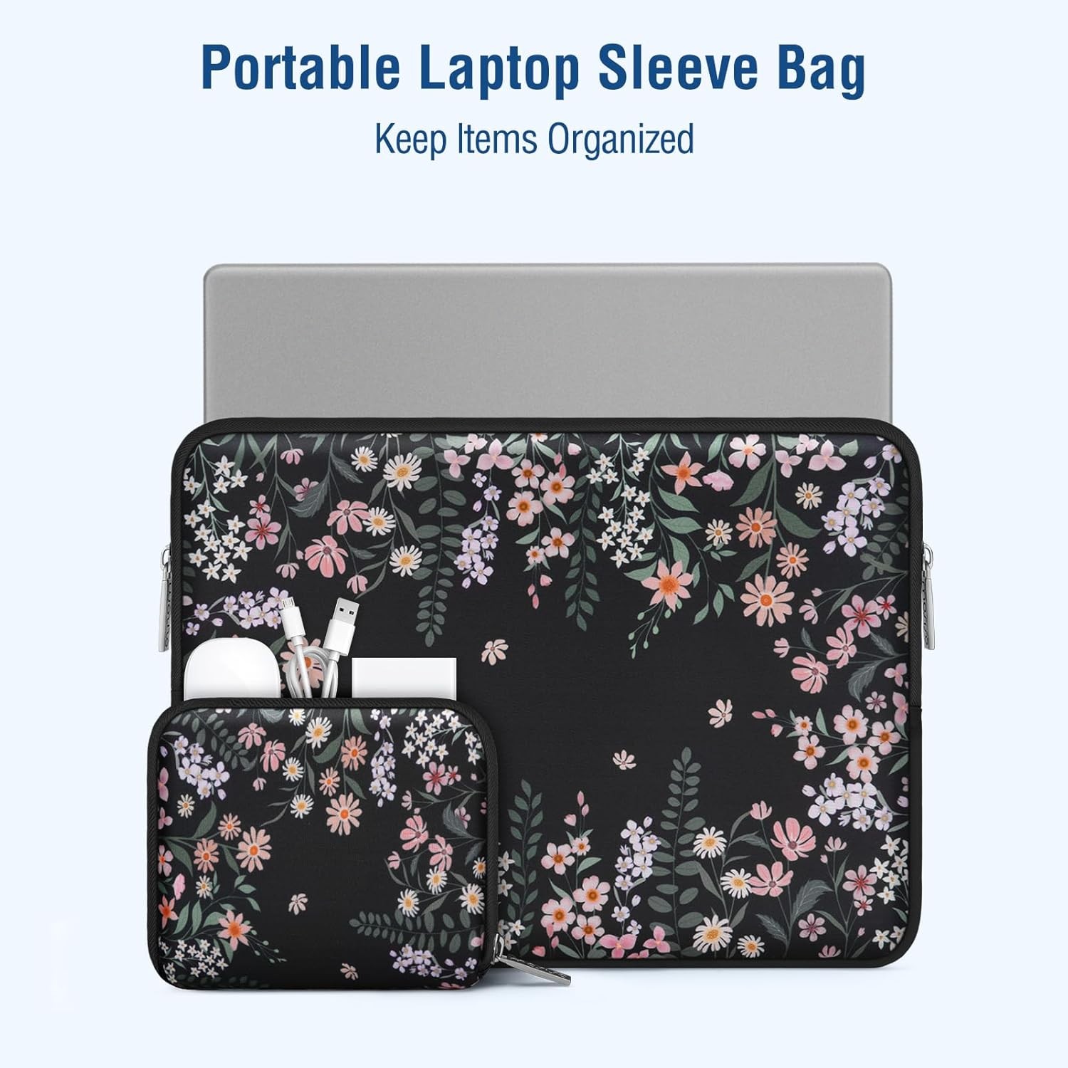 Neoprene Sleeve Bag for 13-14 inch Laptops, Includes Small Case for Accessories