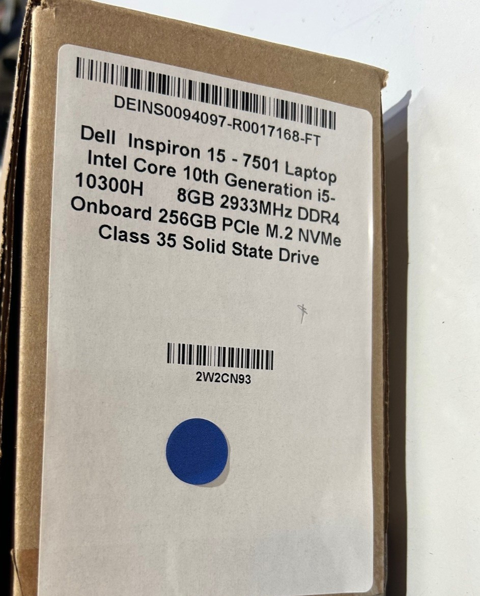 Dell Inspiron 7501 Laptop 15.6″ FHD i5-10300H Win11H 8GB 256GB SSD Backlit Touch