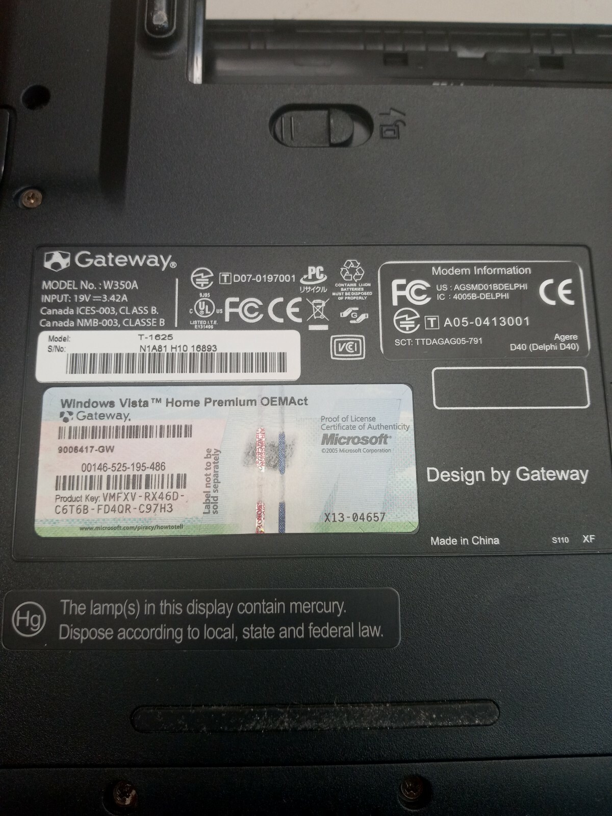 598 – Gateway W350A Laptop FOR PARTS / AS-IS
