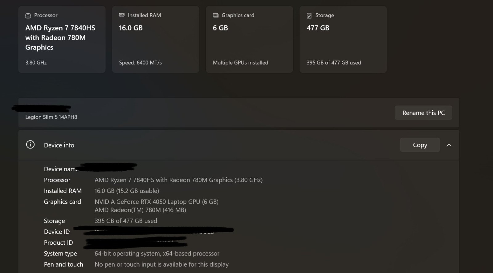 Lenovo Legion 5 Slim, 14 inch OLED, RTX 4050, 16GB, 512