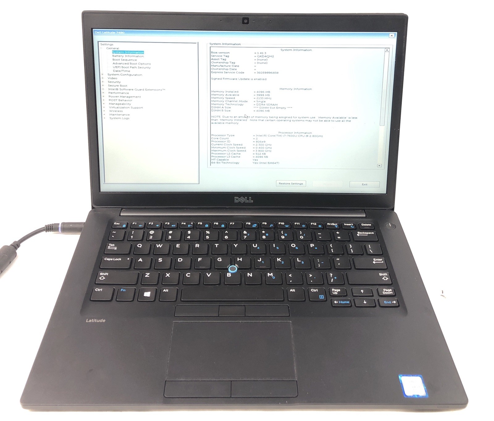 Dell Latitude 7480, Intel Core i7-7600U @2.80Ghz, 4GB RAM, NO SSD/OS, *READ*
