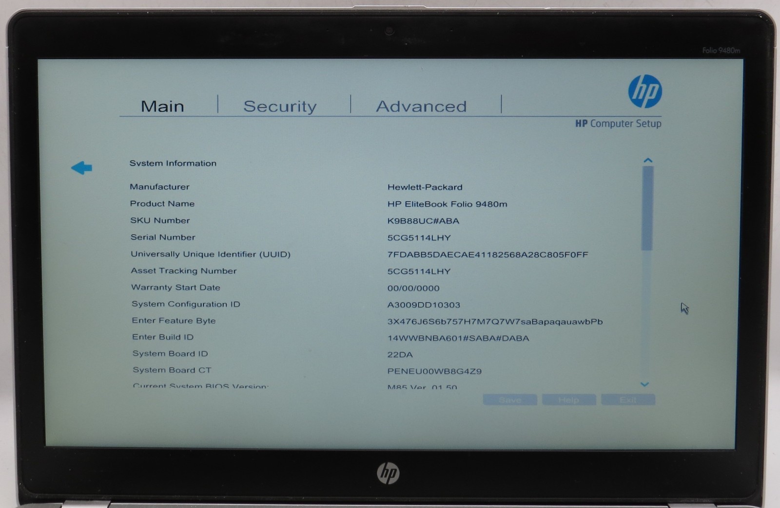 HP EliteBook Folio 9480m | i5-4310U @ 2.00GHz | 8GB DDR3 | 256GB SSD | No OS