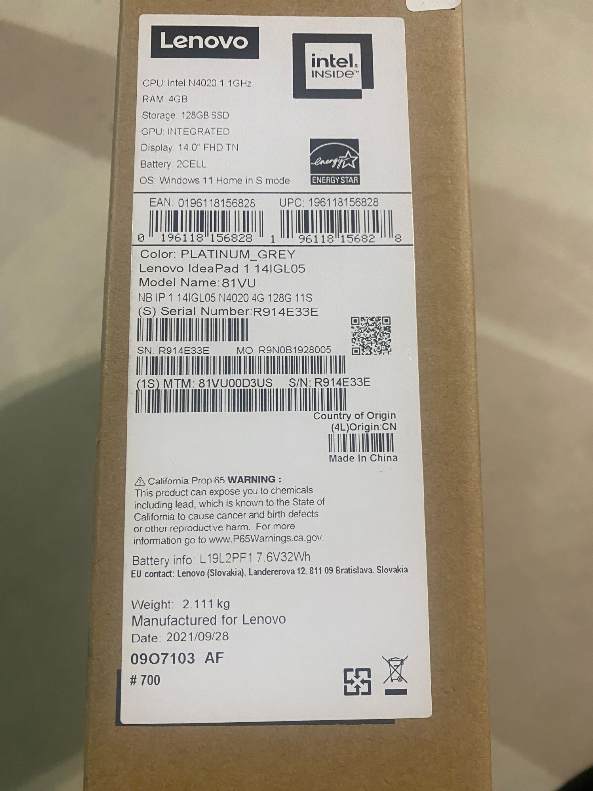 Lenovo IdeaPad Laptop, 14.0″ HD Display, Intel Celeron N4020,4GB ,128 GB Win 11