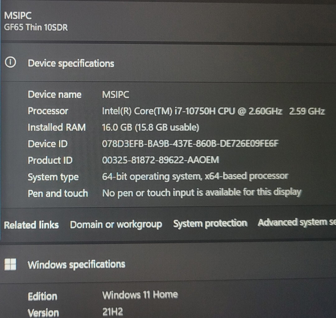 MSI GF65 Thin 15.6″ (512GB i7 10th Gen. 2.6GHz 16GB) Gaming Laptop 10SDR-645