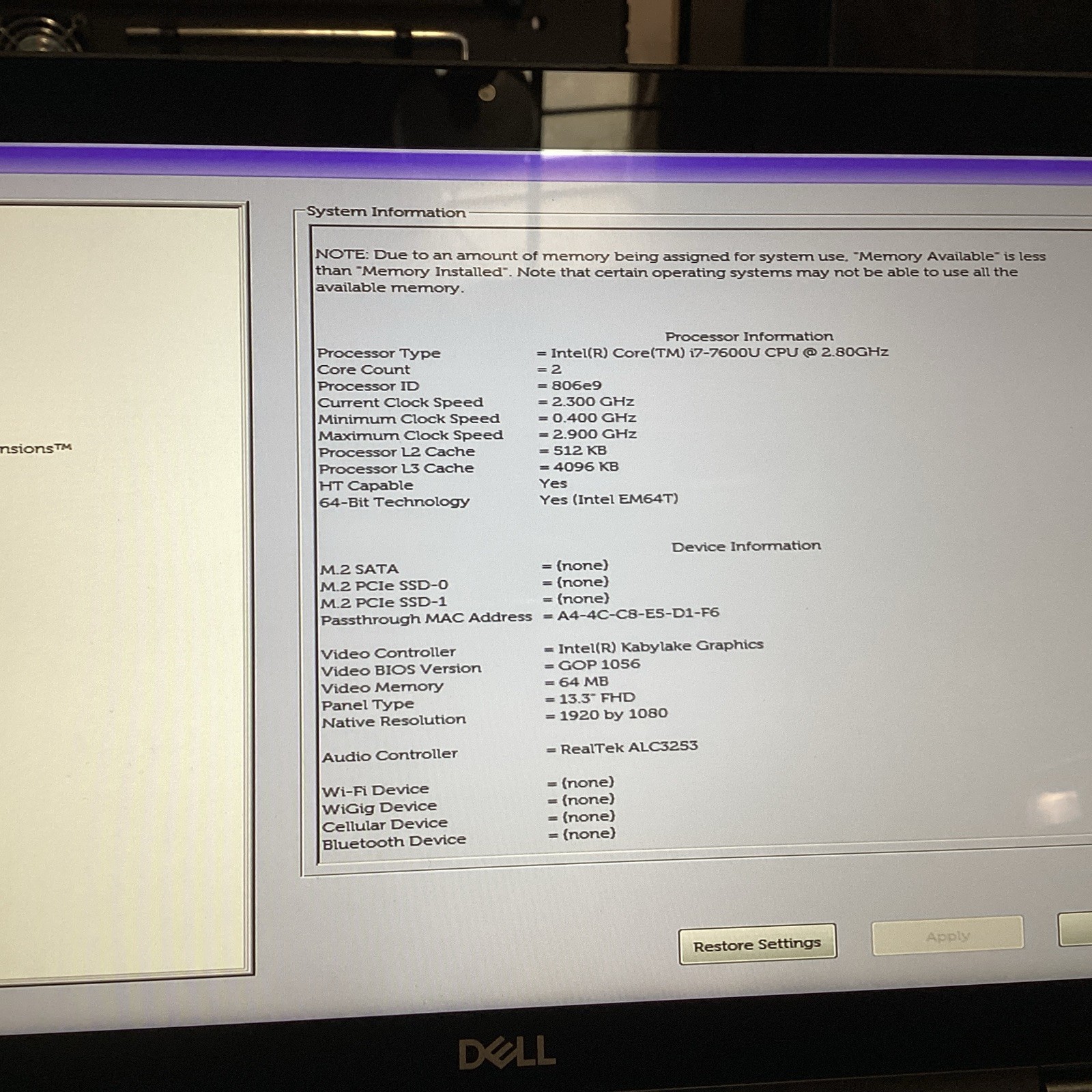 Dell Latitude 7389 2 in 1 TOUCHSCREEN i7-7600U 2.8GHz 16GB RAM NO HDD/OS/CHARGER