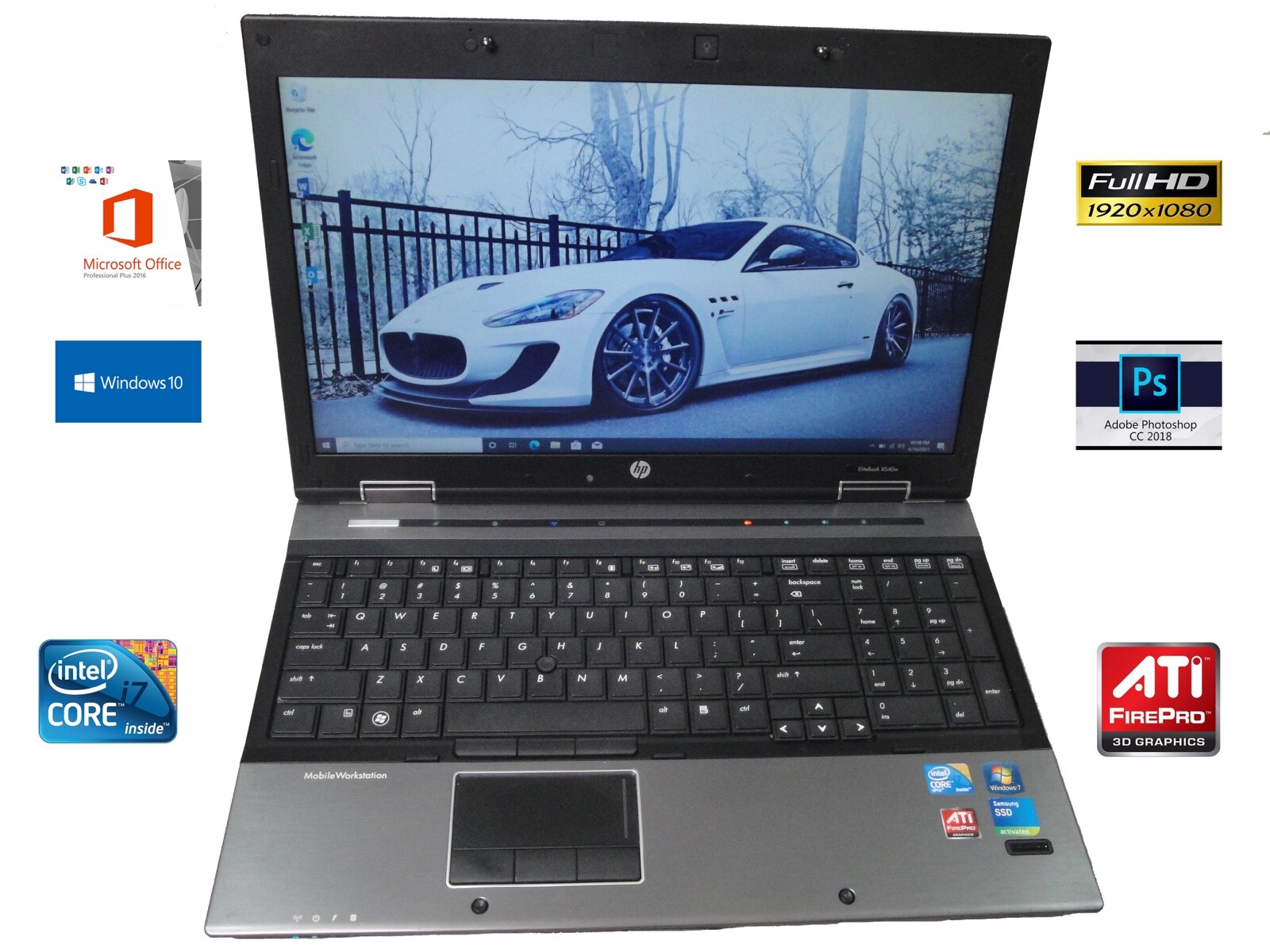 HP EliteBook 8540W Core i7 Quad 1.87 16GB New 512Gb SSD ATI Radeon DVD Win10