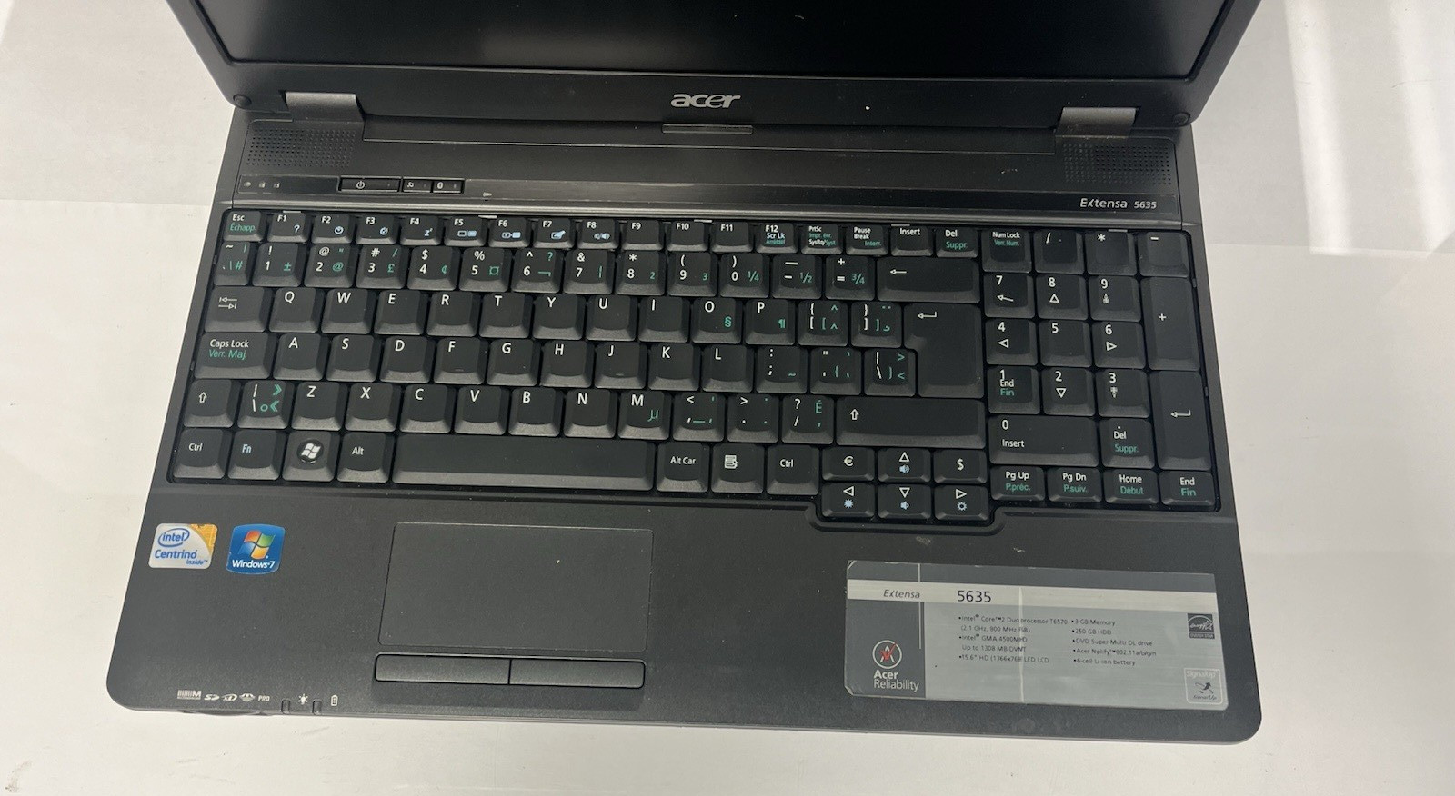 Acer Extensa 5635-6011 Laptop Intel Core 2 Duo T6570 3GB Ram No HDD FOR PARTS