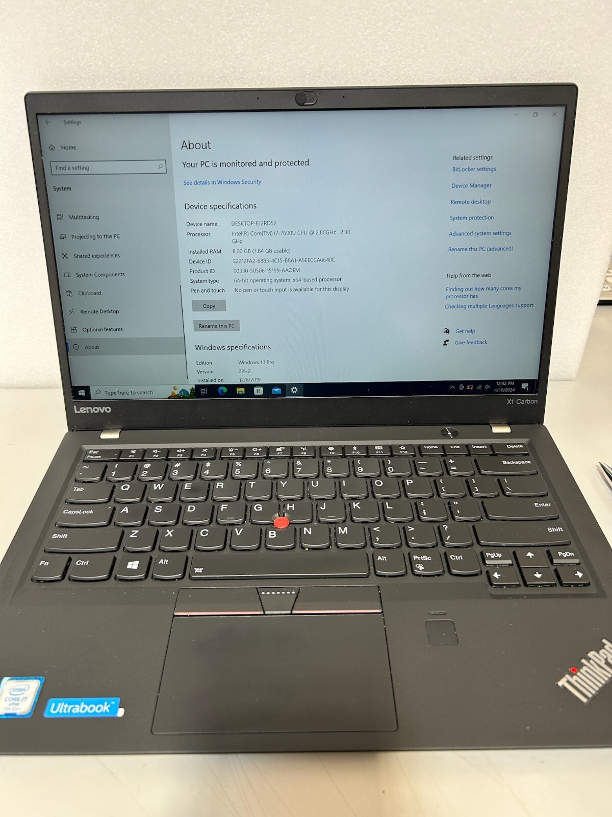Lenovo 20HR000HUS TP X1 5th Gen 14″ i7-7600 8GB 500GB SSD Win 11 Pro