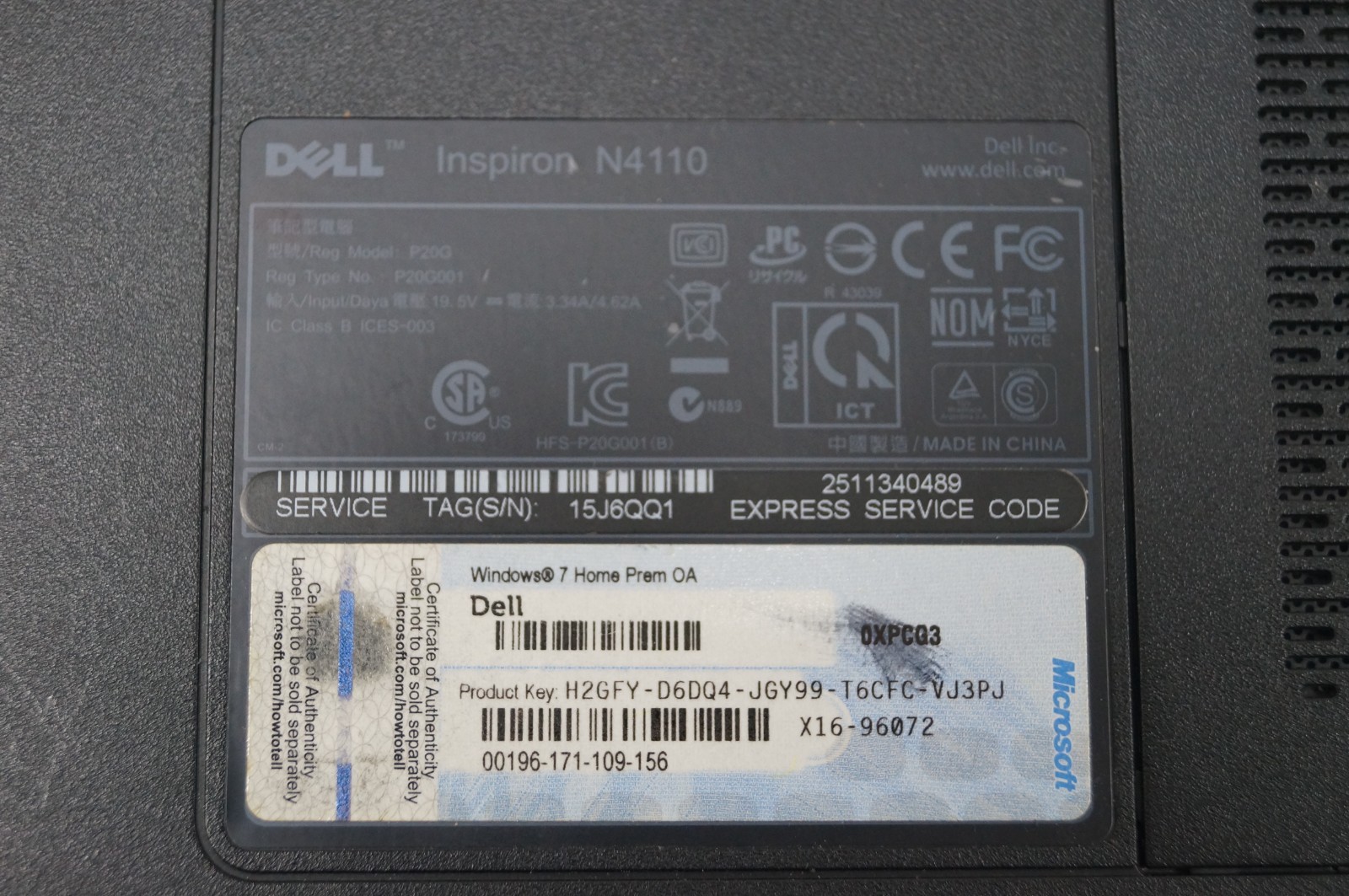Dell Inspiron N4110 Laptop Intel i3 14″ 640GB HD 2.1GHz 6GB Mem WORKING PoR E113