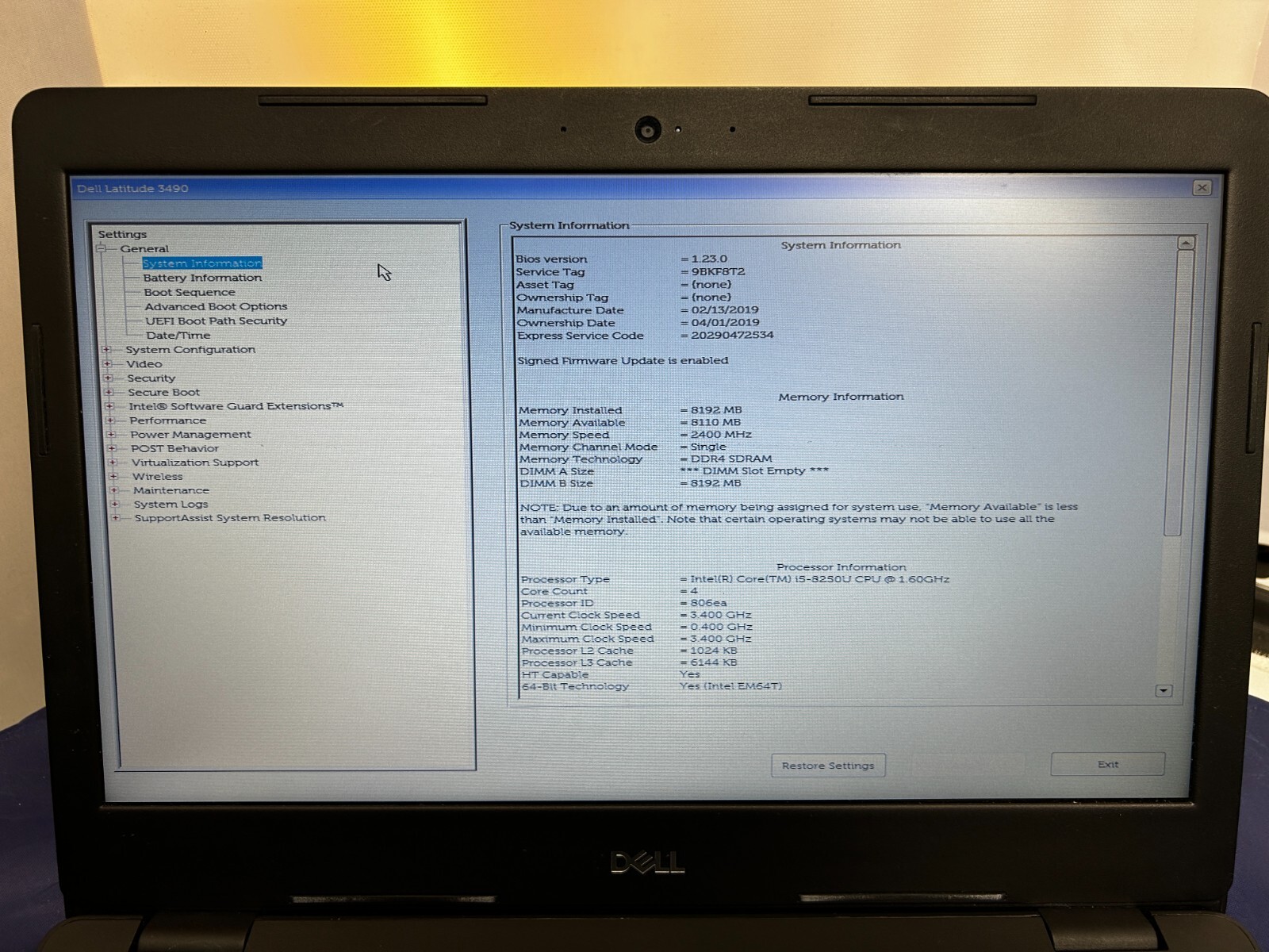 DELL LATITUDE 3490 14″ INTEL CORE i5-8250U 1.60GHZ 8GB RAM 256GB SSD W10PRO
