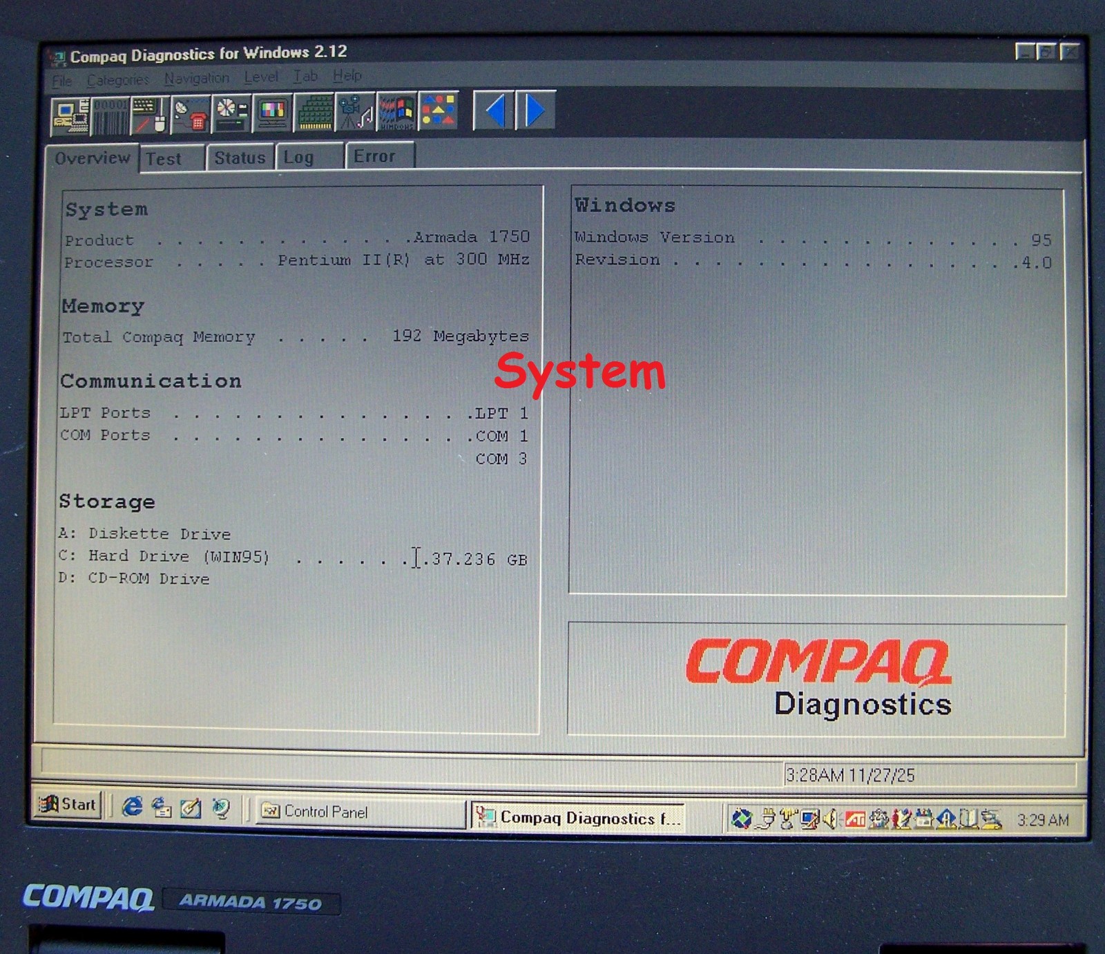 Vtg Compaq Armada 1750 Intel P2 Windows 95 Serial Parallel- ΝΟ 1590 ibm dos e500