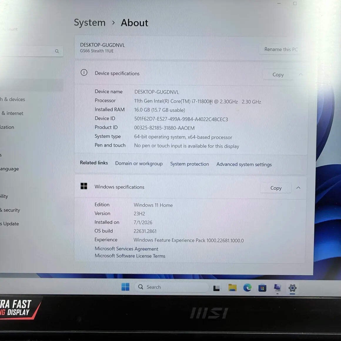 MSI Stealth GS66 11LUE 15.6″ i7-11800H 2.3GHz 16GB RAM 1TB SSD