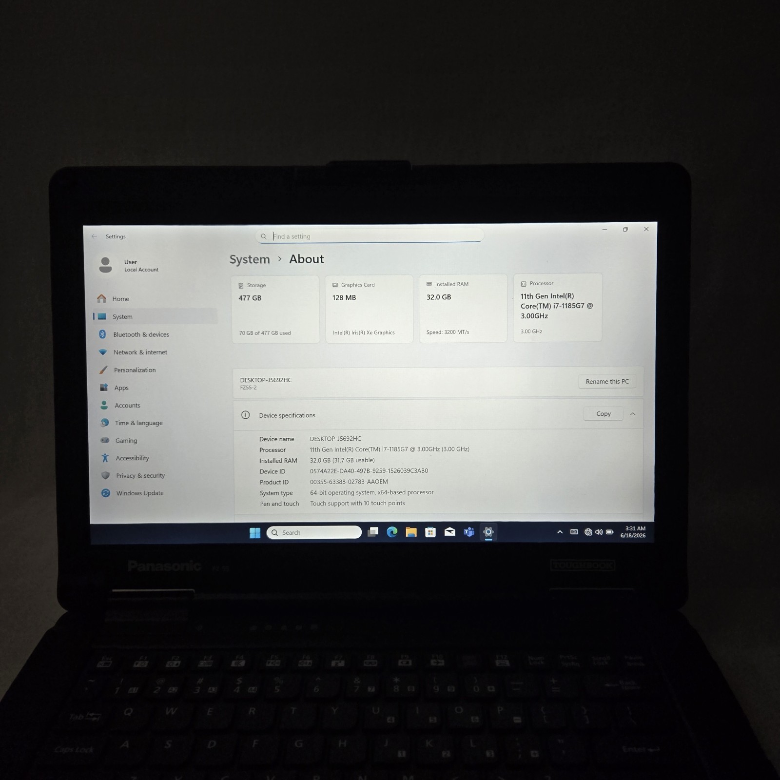 Panasonic Toughbook FZ-55 MK2 i7-1185G7 512GB SSD 32GB Ram – GPS – 4G – Grade B