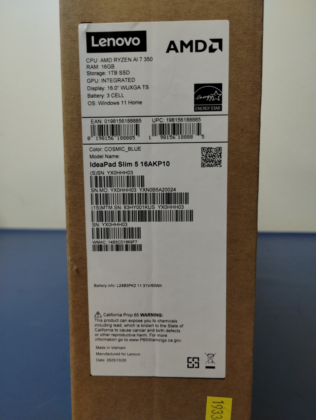 LENOVO IdeaPad Slim 5 16AKP10, AMD Ryzen AI 7 350, 16 GB RAM, 1 TB NVMe SSD