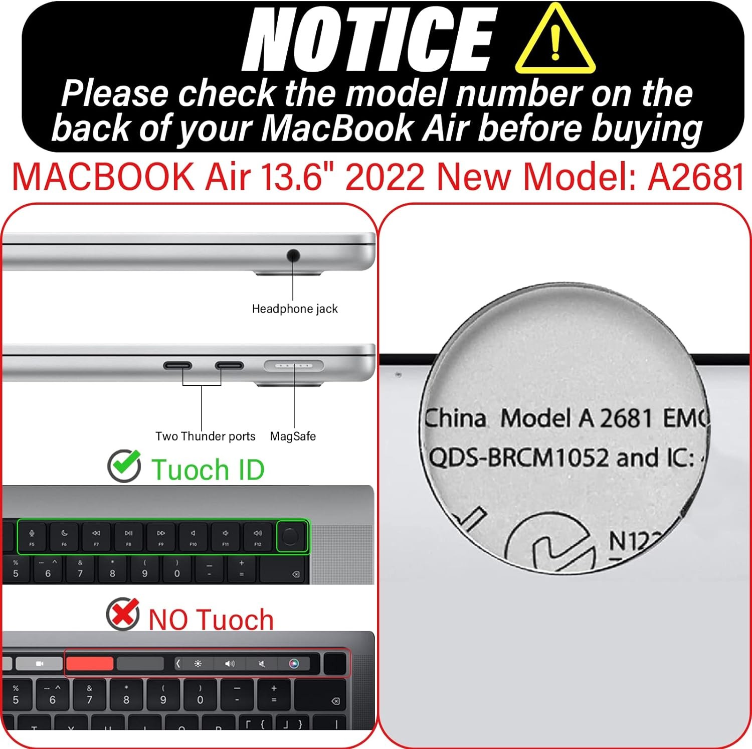 MacBook Air 13.6 inch Case 2022-2025 Release M4 A3240 M3 A3113 M2 A2681, Sturdy