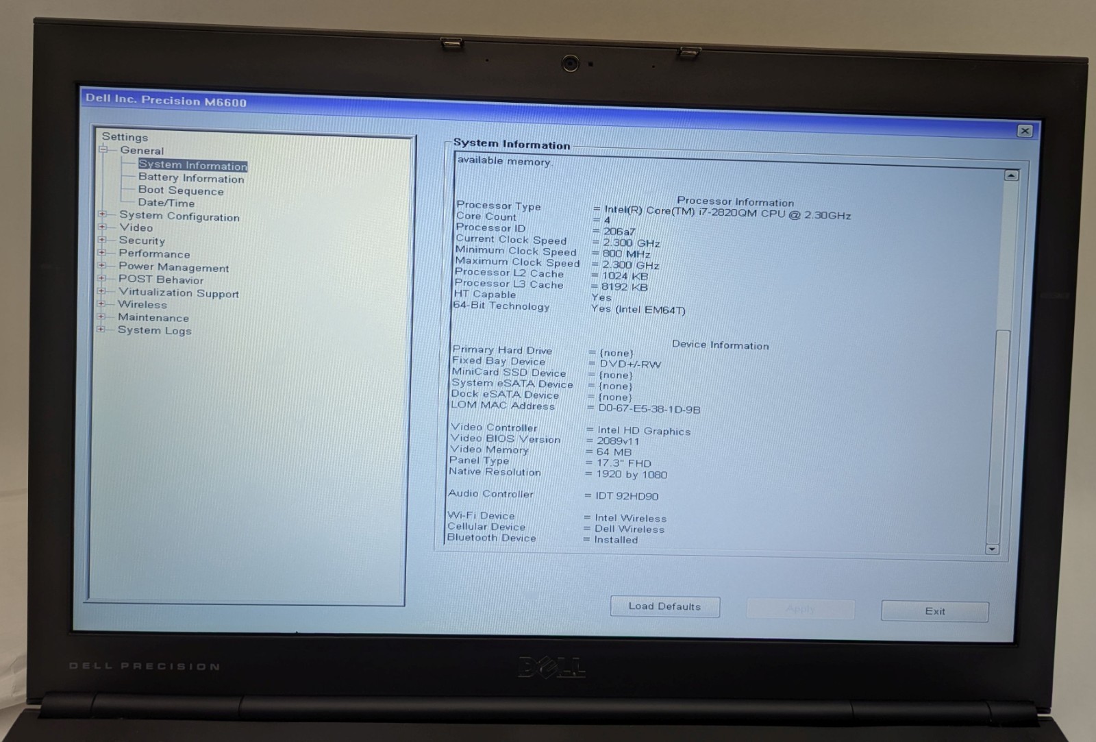 Incomplete Dell Precision M6600 17.3″ Laptop i7-2820QM 2.30GHz 8GB RAM NVIDIA