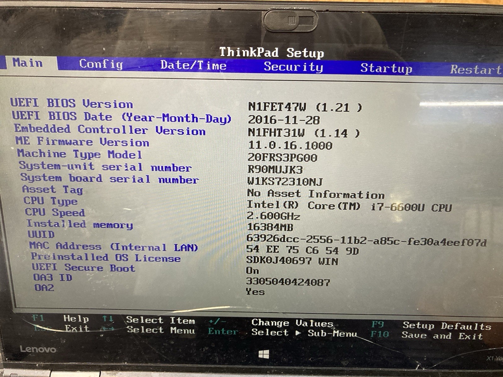 Lenovo ThinkPad X1 Yoga i7-6600U 2.60GHz 16GB No HDD Boots BIOS *CRACKED SCREEN