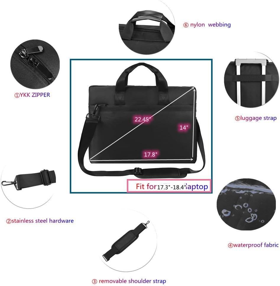 Premium Black Laptop Briefcase Fits Dell, HP, ASUS, MacBook Pro, 17.3-18.4 Inch