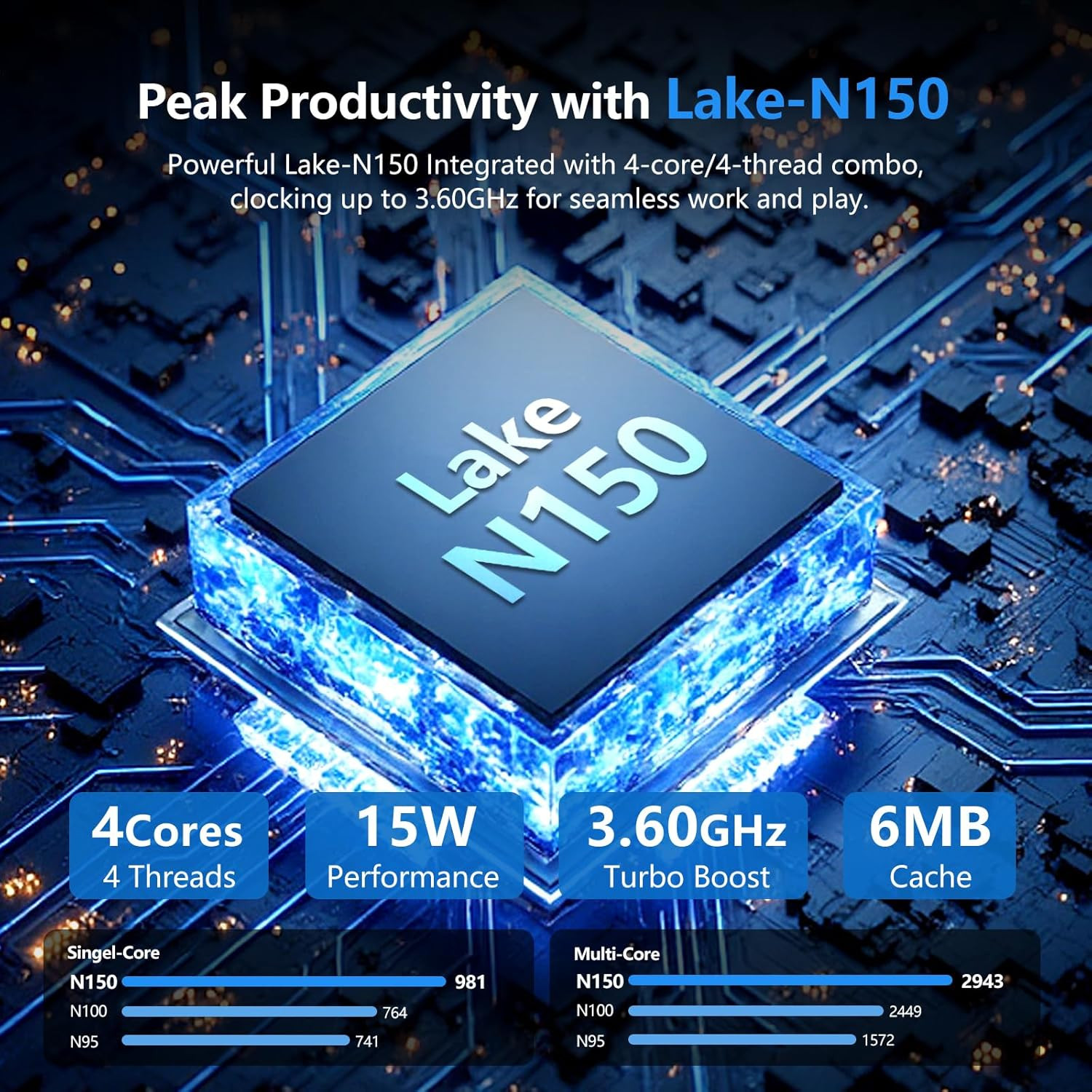 Gaming Laptop, Laptop Computer with Twin Lake N150 Processor(Up to 3.6Ghz), 16GB
