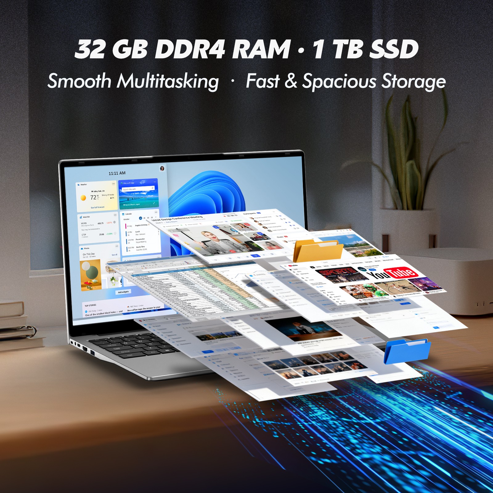 15.6″ 32GB RAM+1TB Laptop 3050E 6000mAh Win 11 Pro Lightweight Student Computer