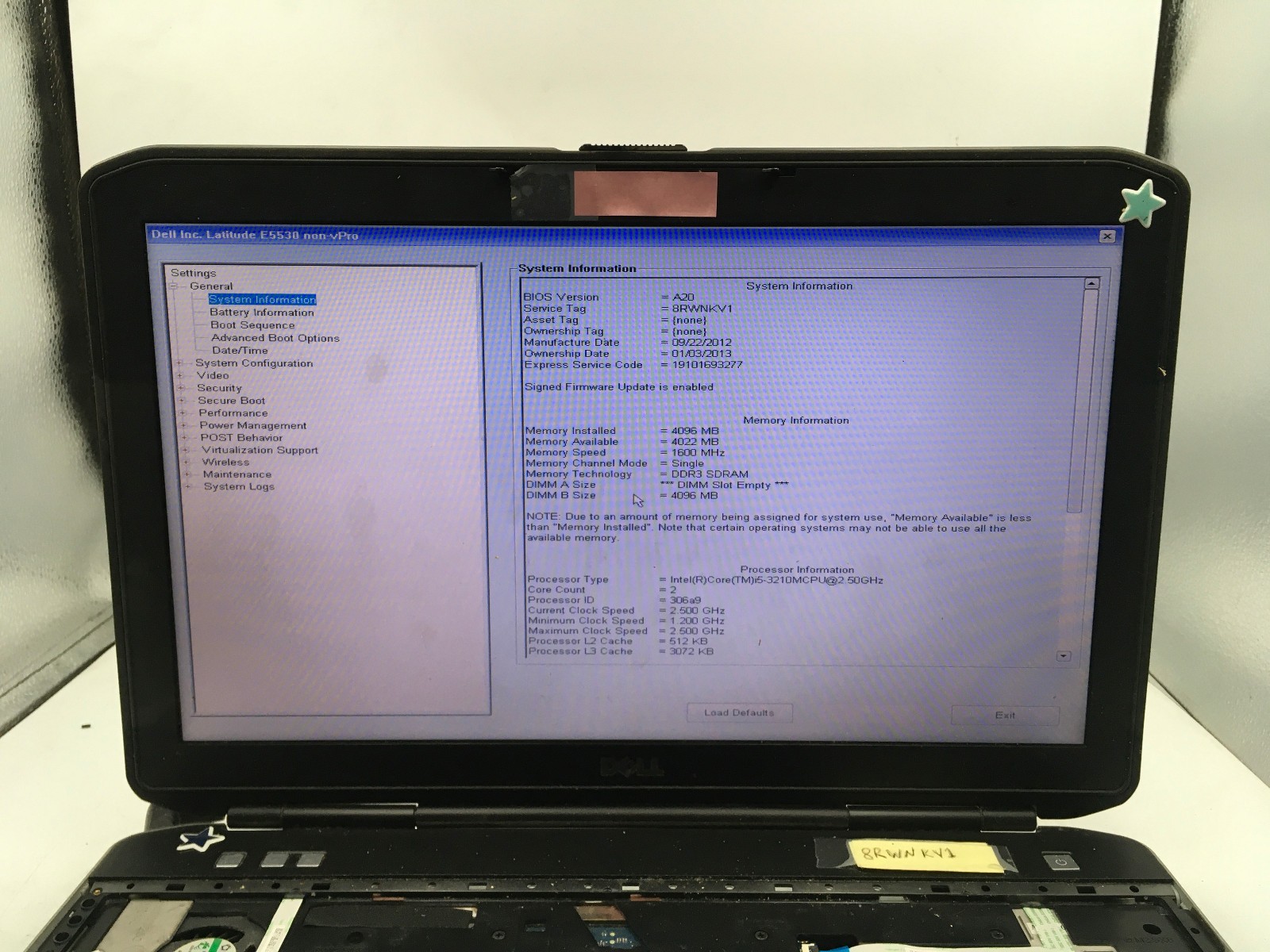 DELL LATITUDE E5530 – BOOTS TO BIOS – INTEL I5 3210M – 4GB RAM – READ DESC – BB