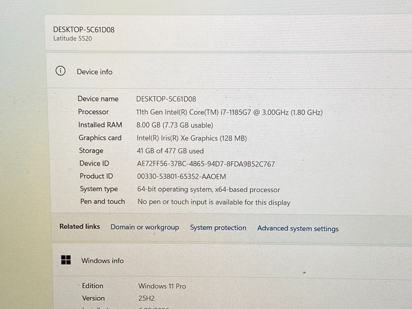 DELL LATITUDE 5520 i7-1185G7 3.0GHz 8GB RAM 512GB SSD NVMe IRIS XE WIN 11 PRO