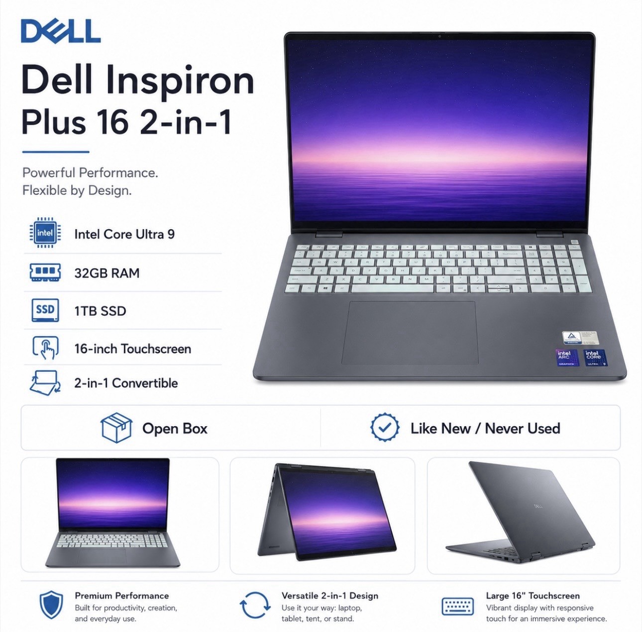 Dell Inspiron Plus 16″ Touch Laptop Intel Core Ultra 9 288V 32GB RAM 1TB SSD
